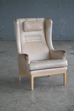 Midcentury Scandinavian Arne Norell High Back Lounge Chair in Worn Tan Leather