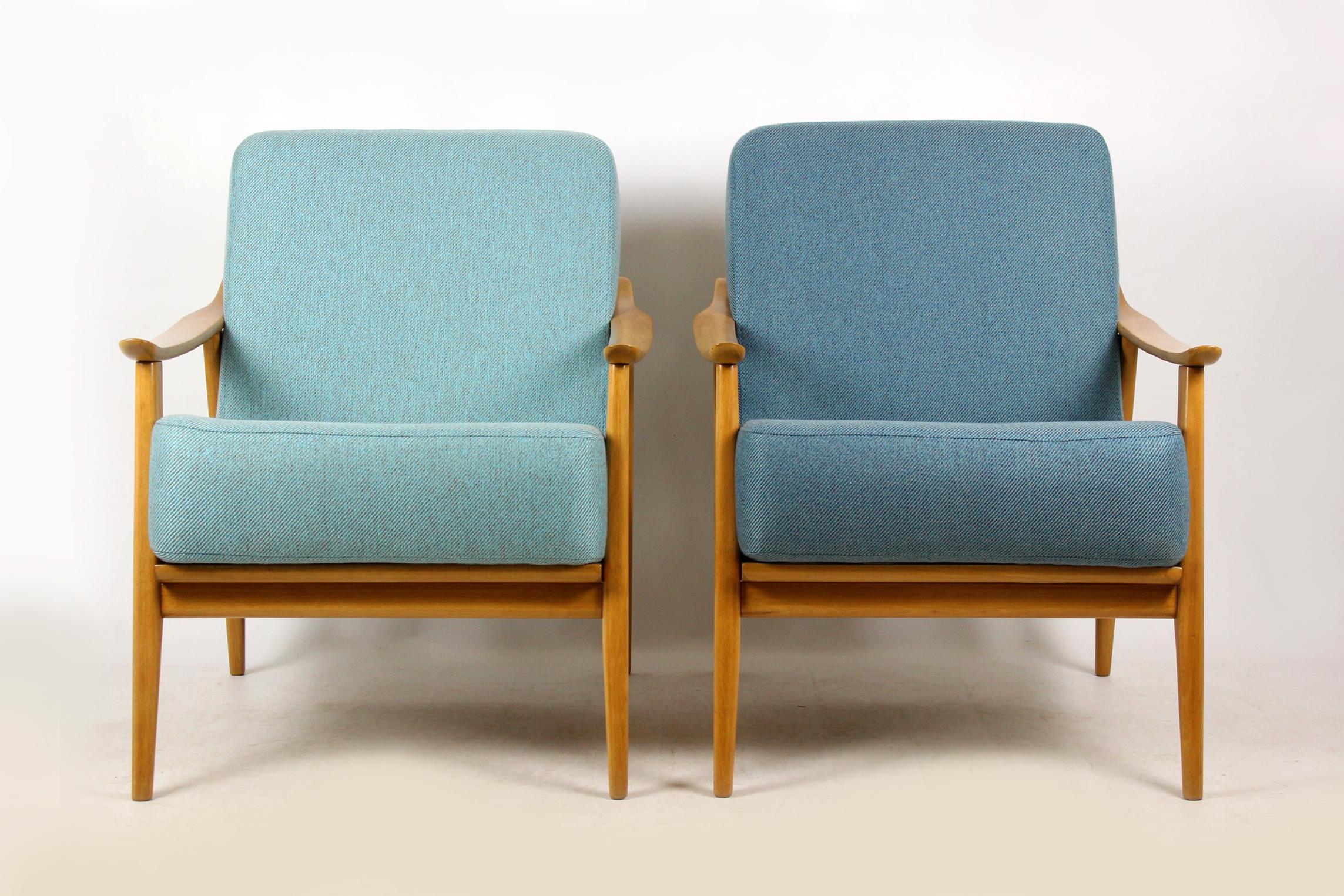 Midcentury Scandinavian Blue and Turquoise Armchairs, 1960s, Set of Two 4