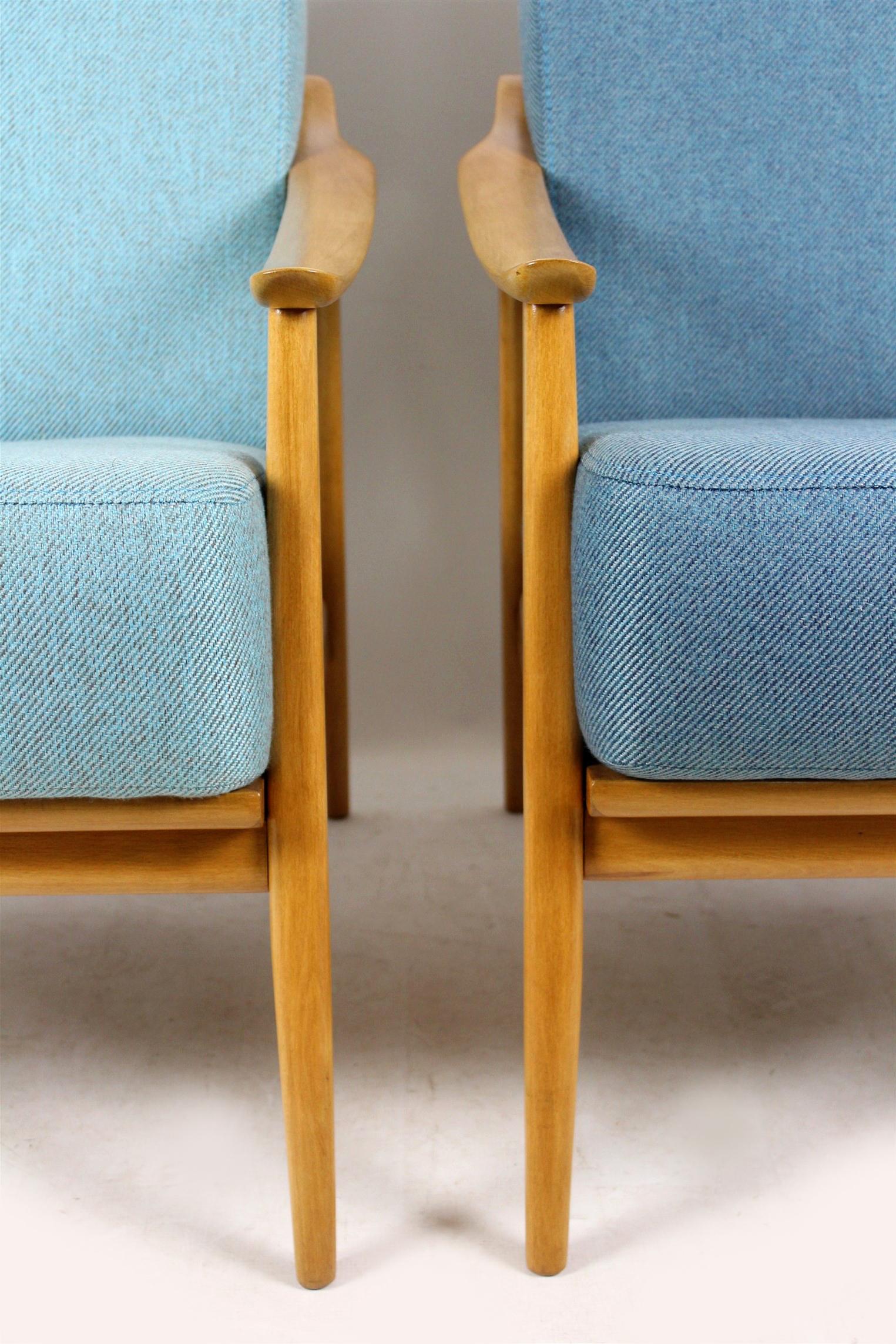 Midcentury Scandinavian Blue and Turquoise Armchairs, 1960s, Set of Two 5
