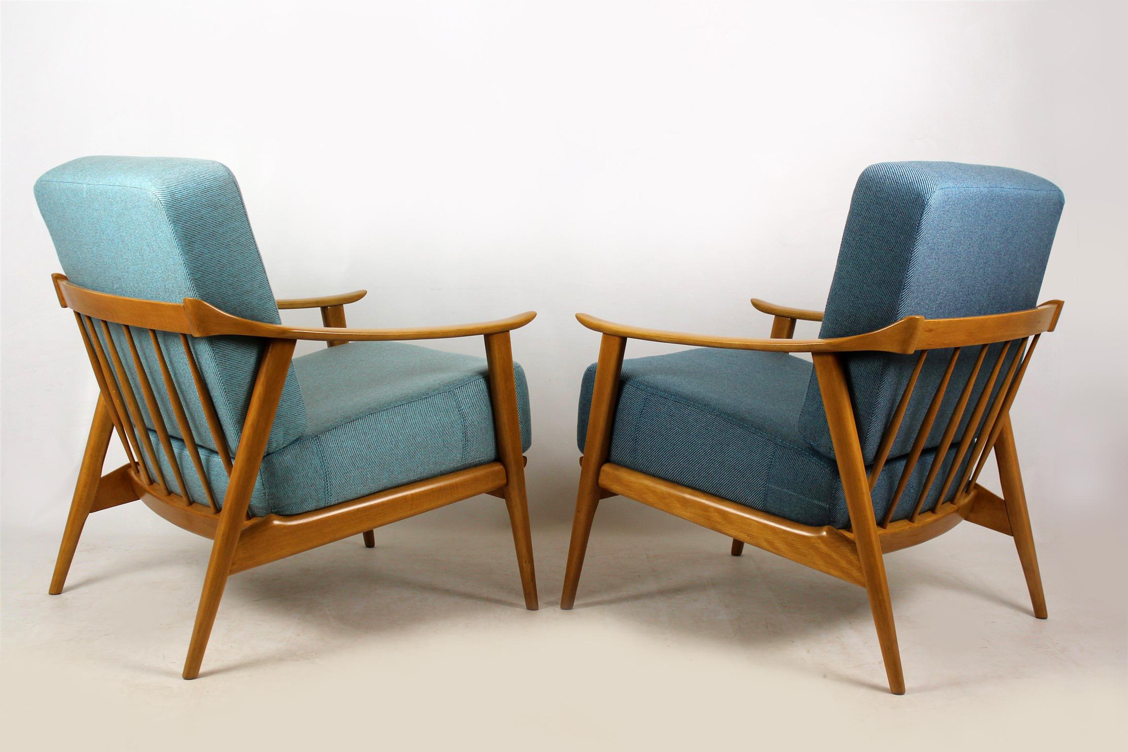 Mid-Century Modern Midcentury Scandinavian Blue and Turquoise Armchairs, 1960s, Set of Two