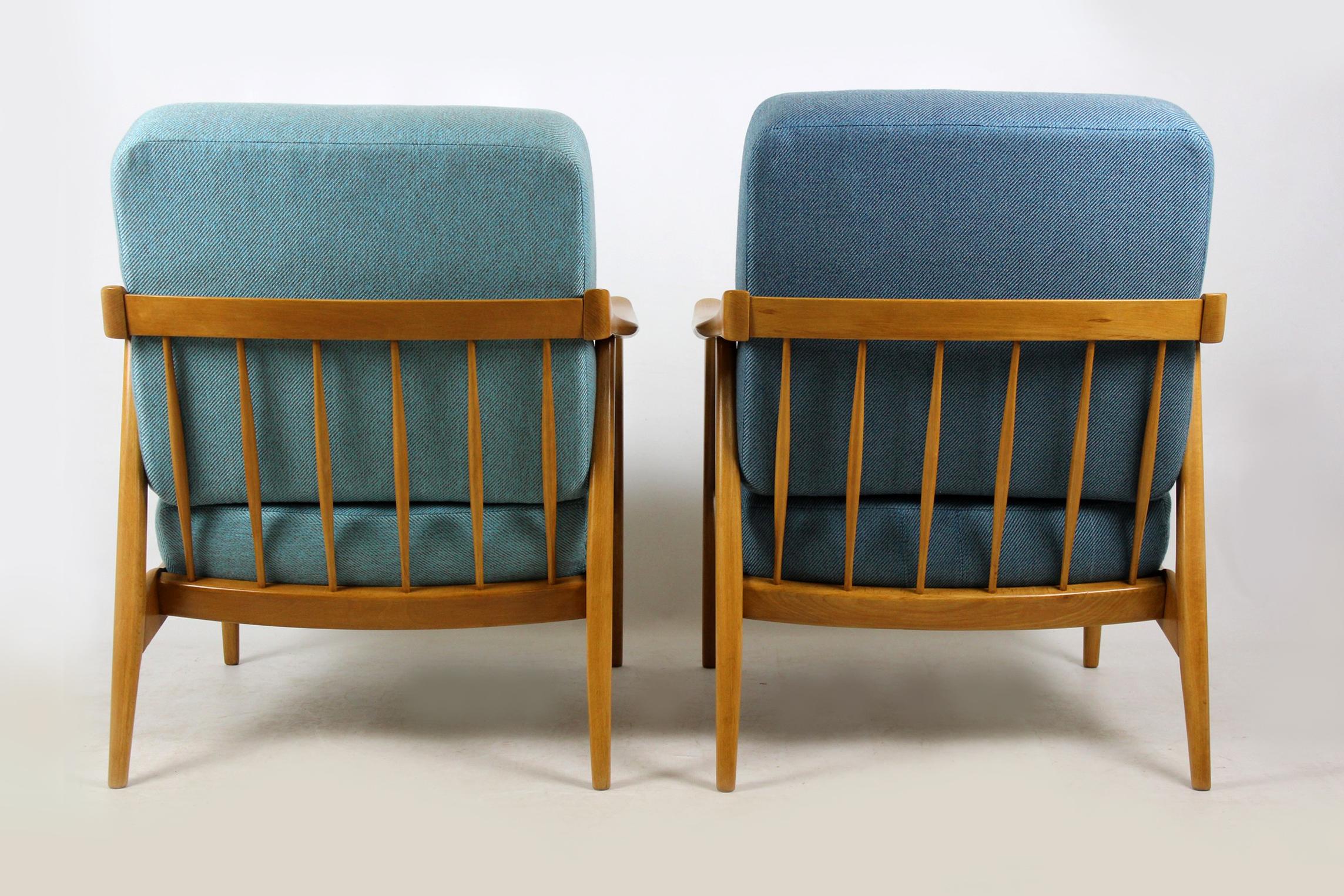 Midcentury Scandinavian Blue and Turquoise Armchairs, 1960s, Set of Two 1