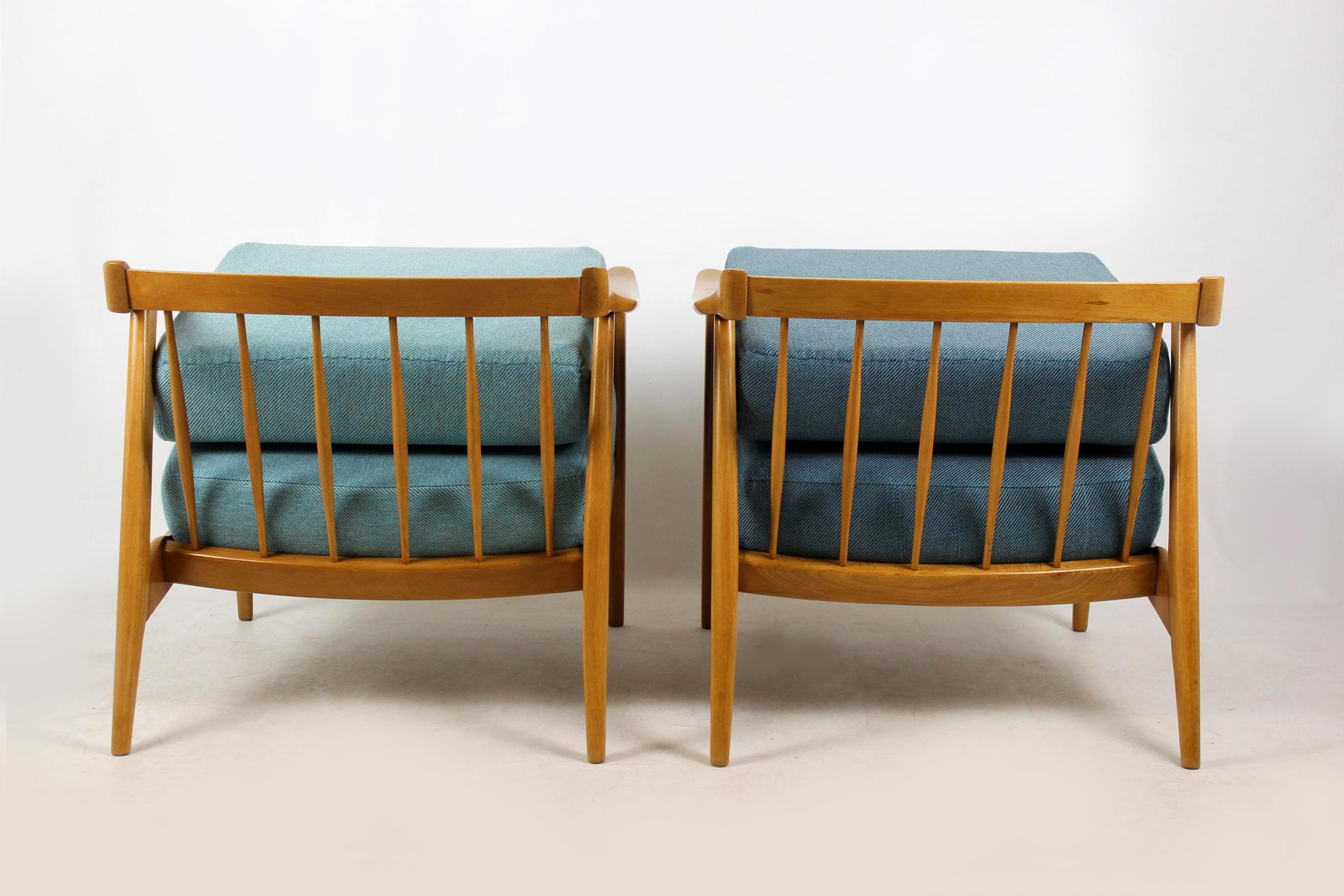 Midcentury Scandinavian Blue and Turquoise Armchairs, 1960s, Set of Two 3