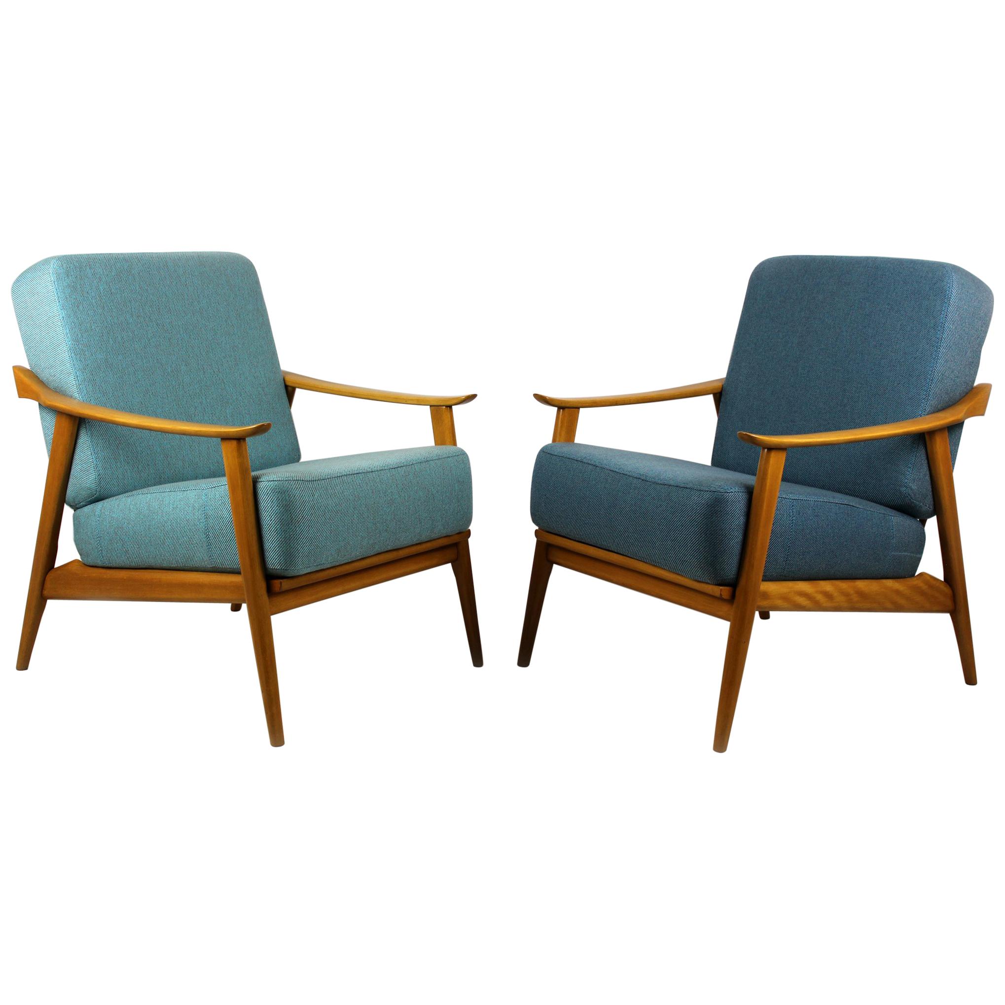 Midcentury Scandinavian Blue and Turquoise Armchairs, 1960s, Set of Two