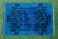 Midcentury Scandinavian Blue Rya Rug