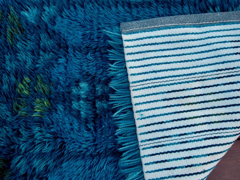 Midcentury Scandinavian Blue Rya Rug at 1stDibs