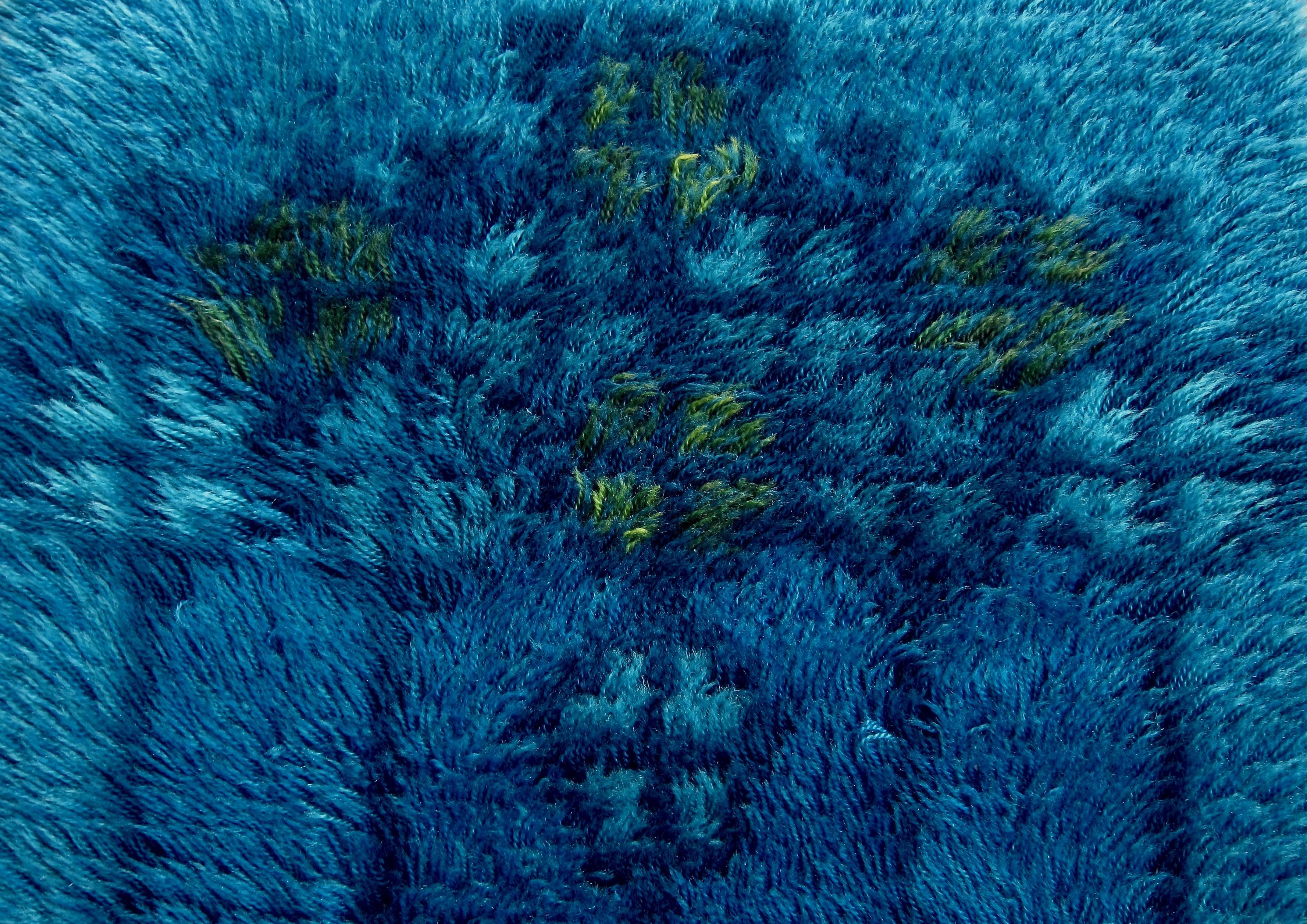 Wool Midcentury Scandinavian Blue Rya Rug