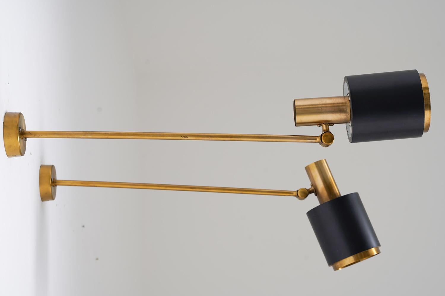 Mid-Century Modern Midcentury Scandinavian Brass Wall Lamps by Falkenbergs Belysning For Sale