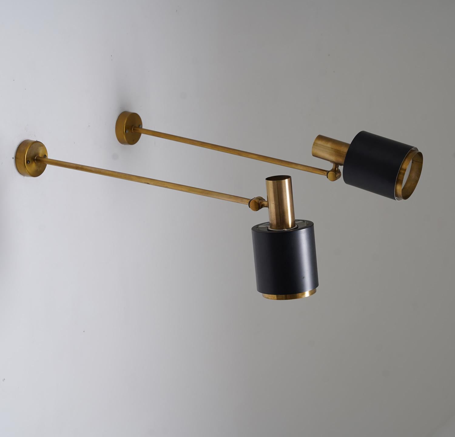 Swedish Midcentury Scandinavian Brass Wall Lamps by Falkenbergs Belysning For Sale