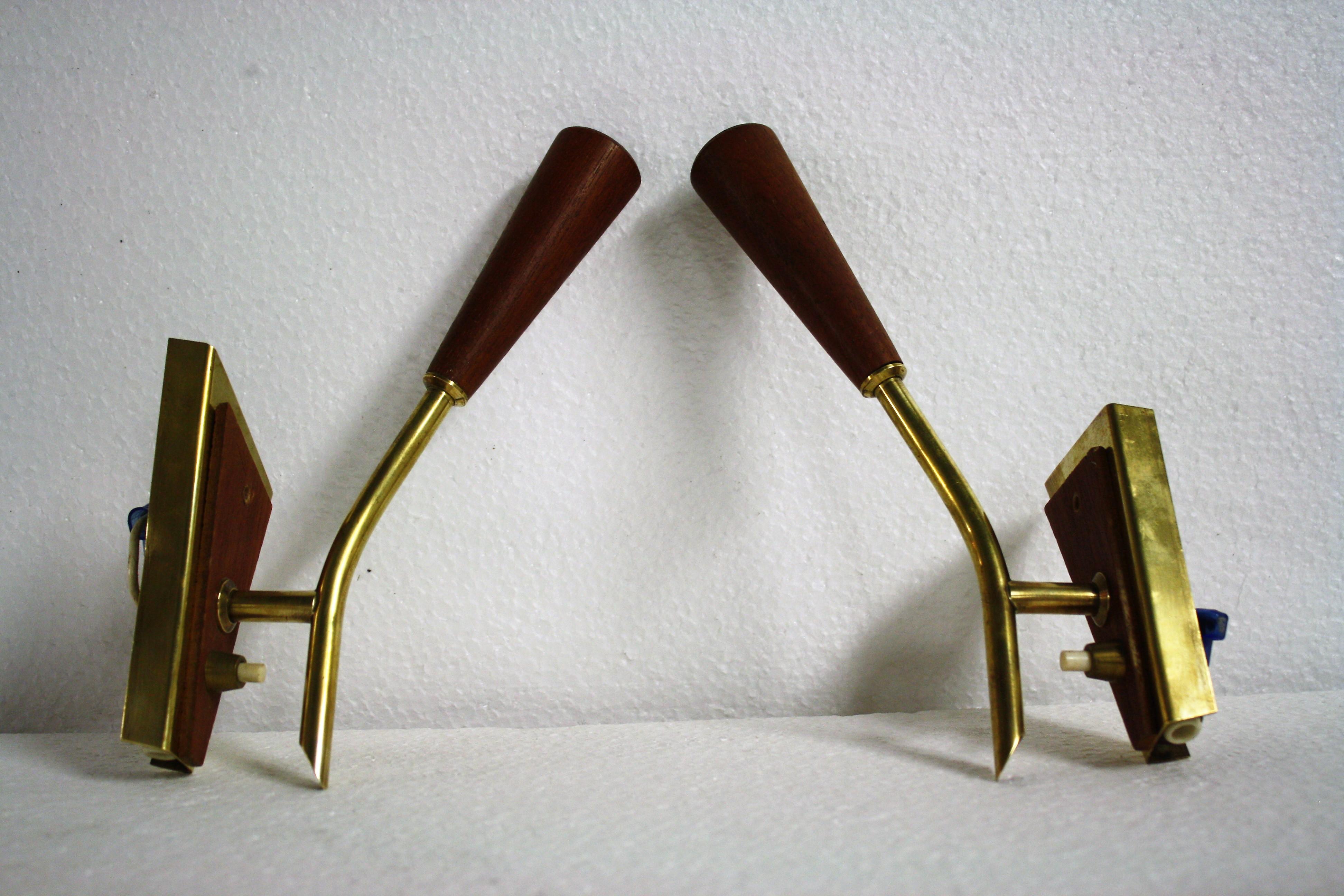 Danish Midcentury Scandinavian Brass Wall Sconces, 1960s, Denmark