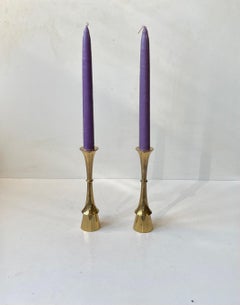 Midcentury Scandinavian Candlesticks in Brass, 1960s, Set of 2
