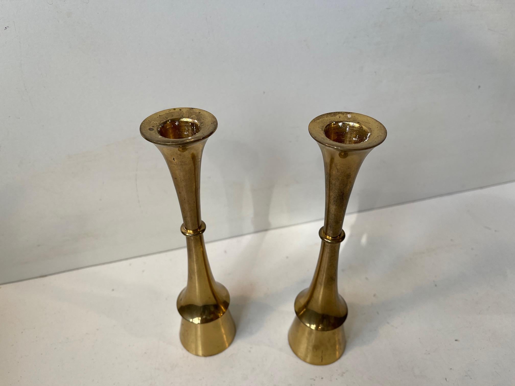 Mid-20th Century Midcentury Scandinavian Candlesticks in Brass, 1960s, Set of 2 For Sale