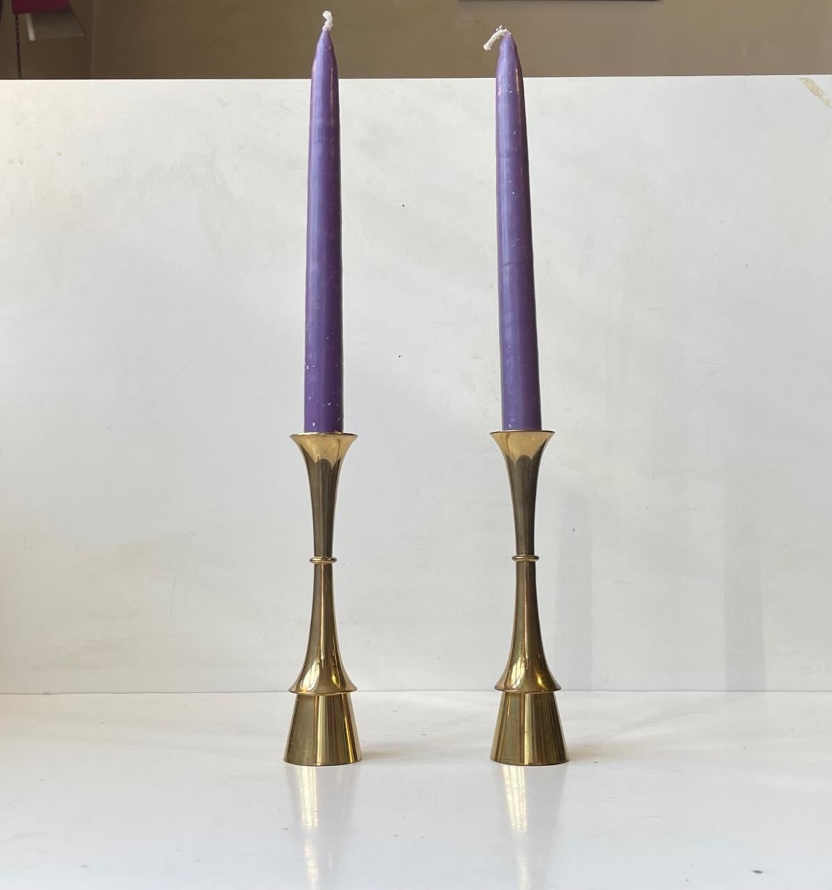 Midcentury Scandinavian Candlesticks in Brass, 1960s, Set of 2 For Sale 1