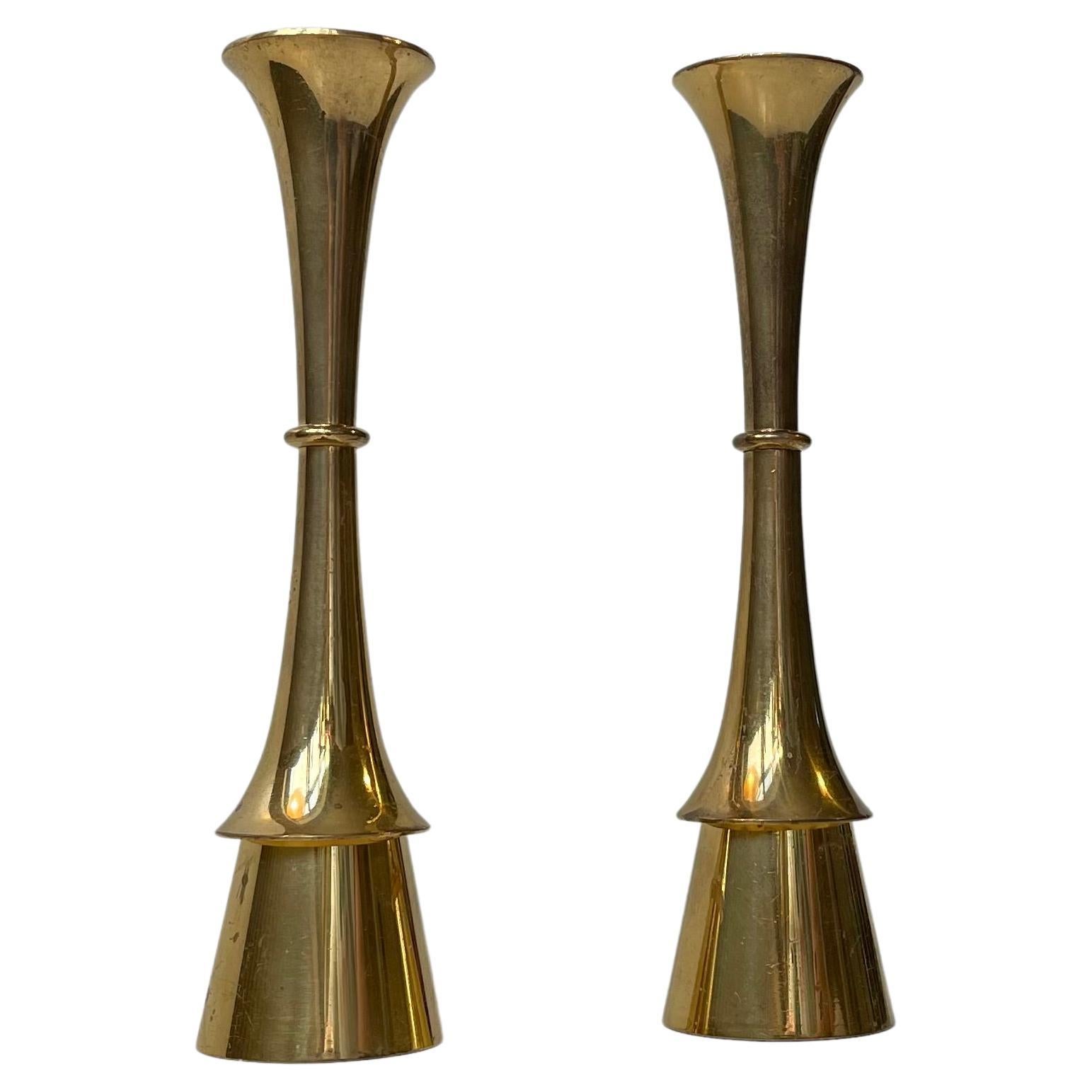 Midcentury Scandinavian Candlesticks in Brass, 1960s, Set of 2 For Sale
