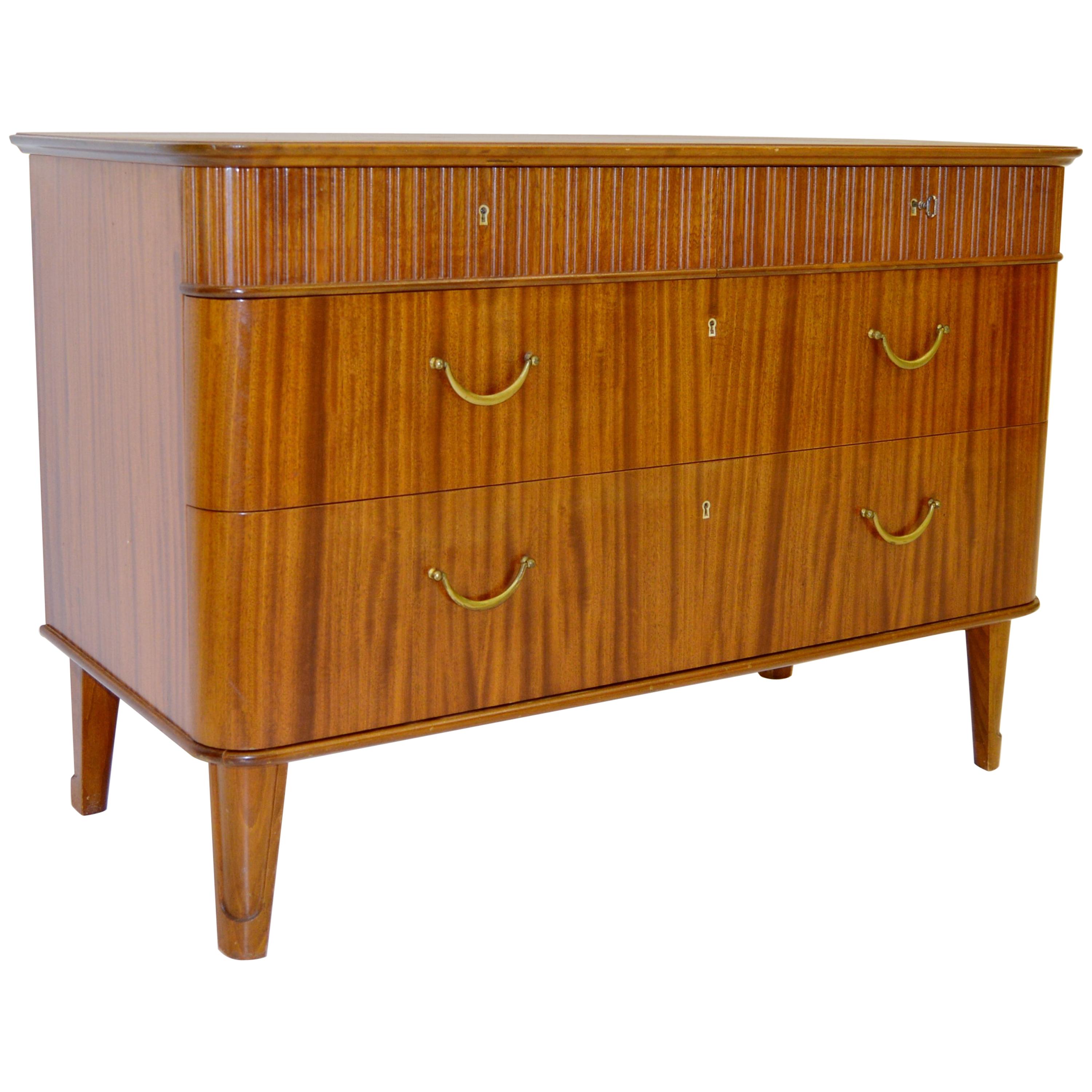 Midcentury Scandinavian Chest of Drawers with Ribbed Decor For Sale