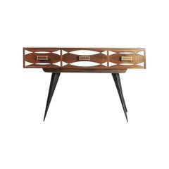 Midcentury Scandinavian Console Cabinet with Drawers and Hand Painted Pattern