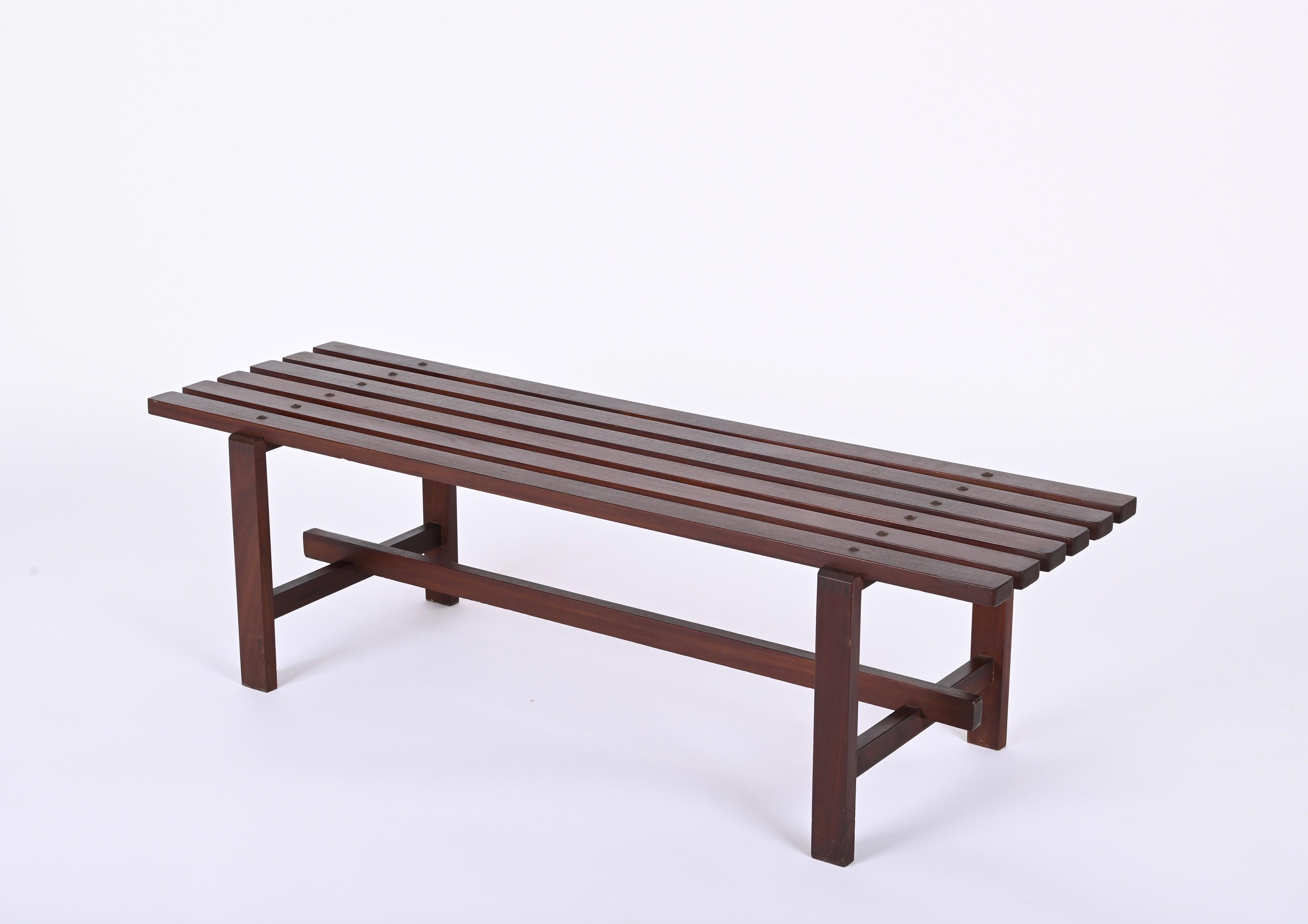 Midcentury Scandinavian Dark Brown Teak Wood Bench, 1960s For Sale 5