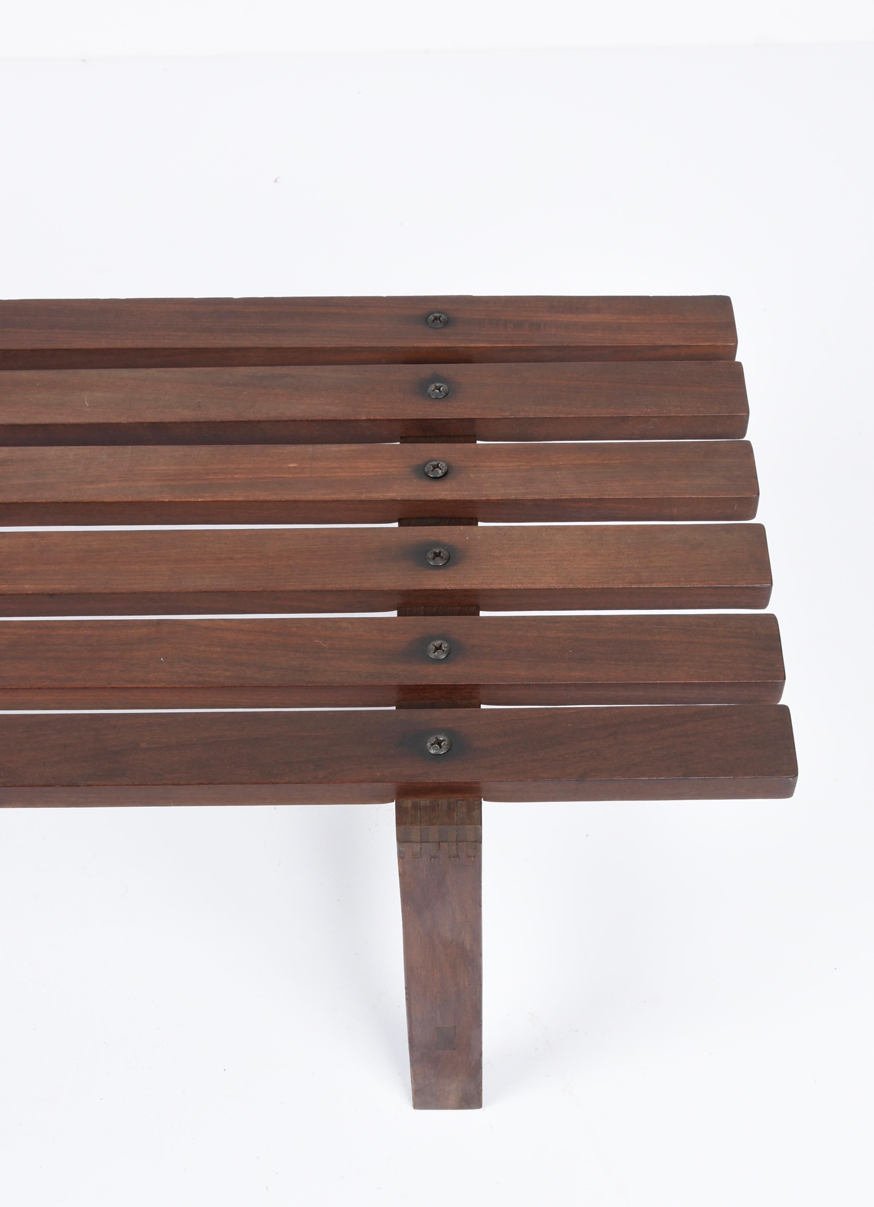 Midcentury Scandinavian Dark Brown Teak Wood Bench, 1960s For Sale 7