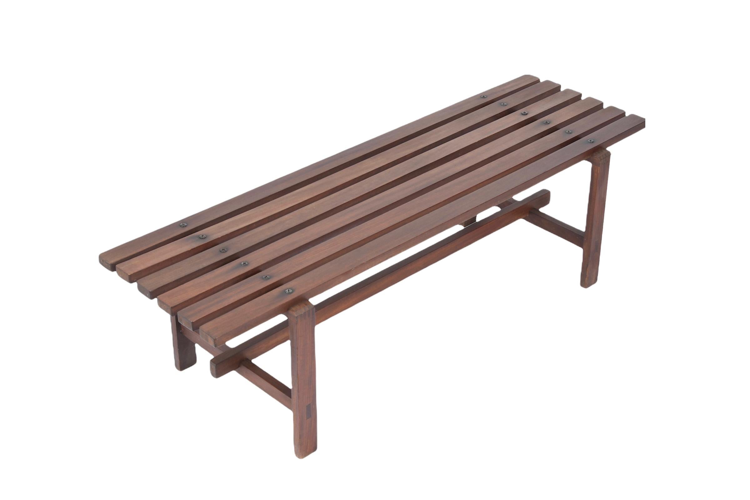 Midcentury Scandinavian Dark Brown Teak Wood Bench, 1960s For Sale 10