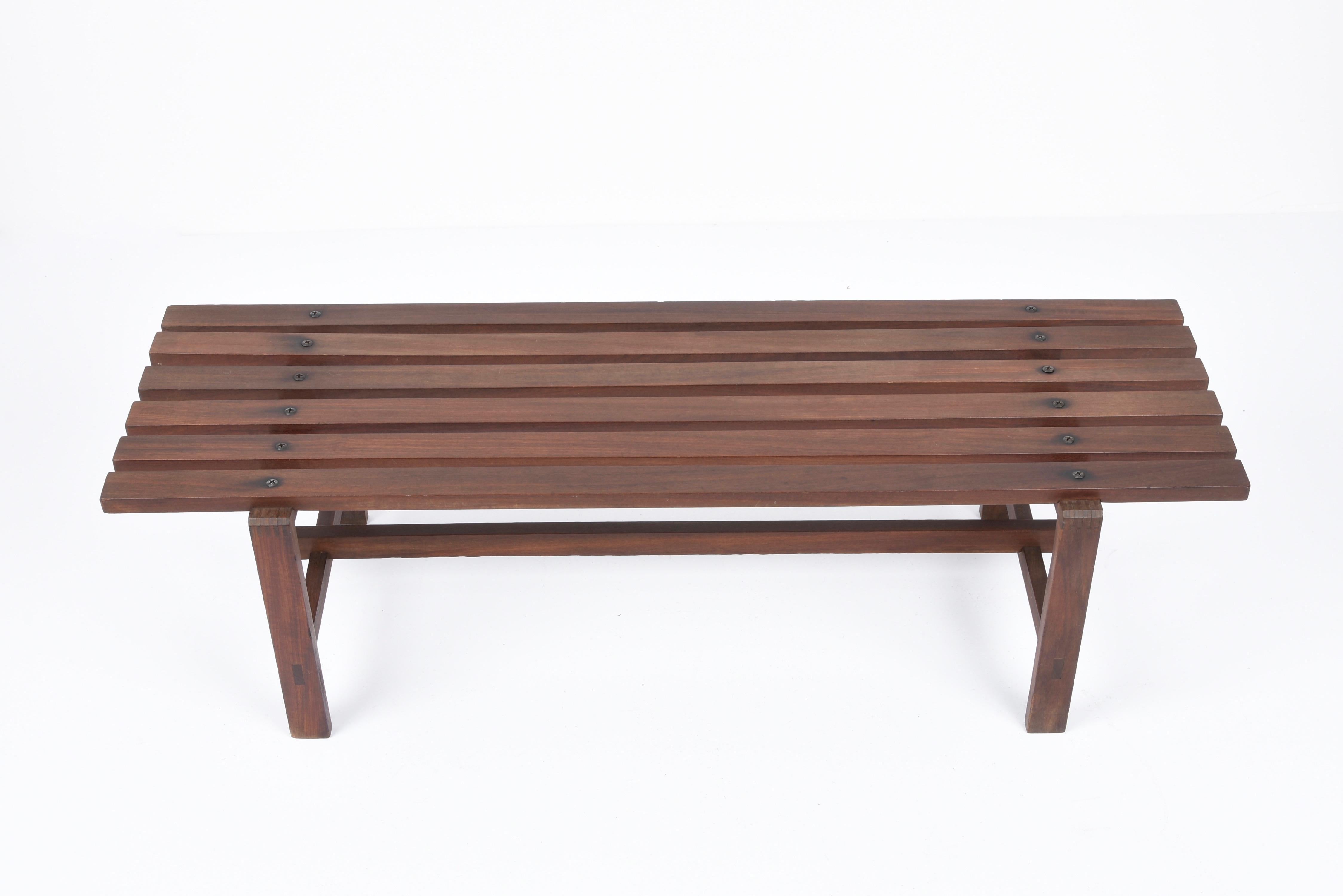 Midcentury Scandinavian Dark Brown Teak Wood Bench, 1960s For Sale 4