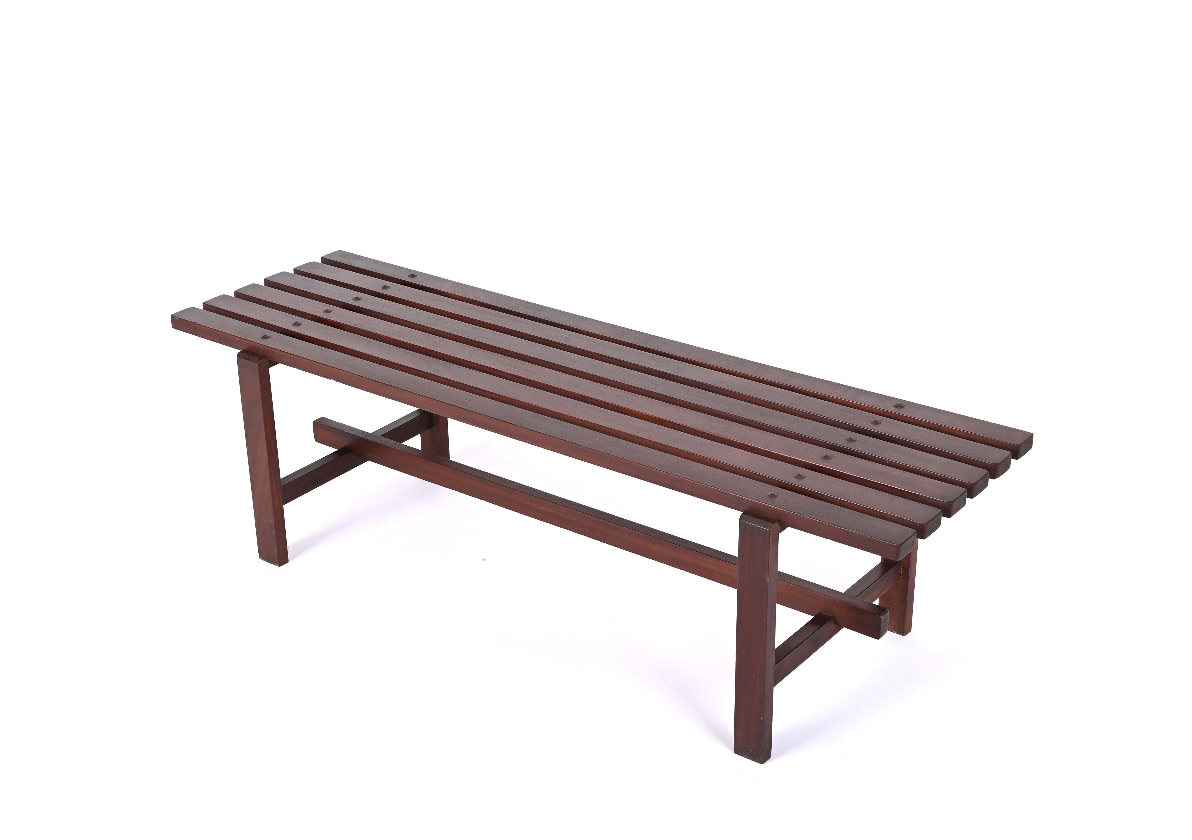 Midcentury Scandinavian Dark Brown Teak Wood Bench, 1960s For Sale 2