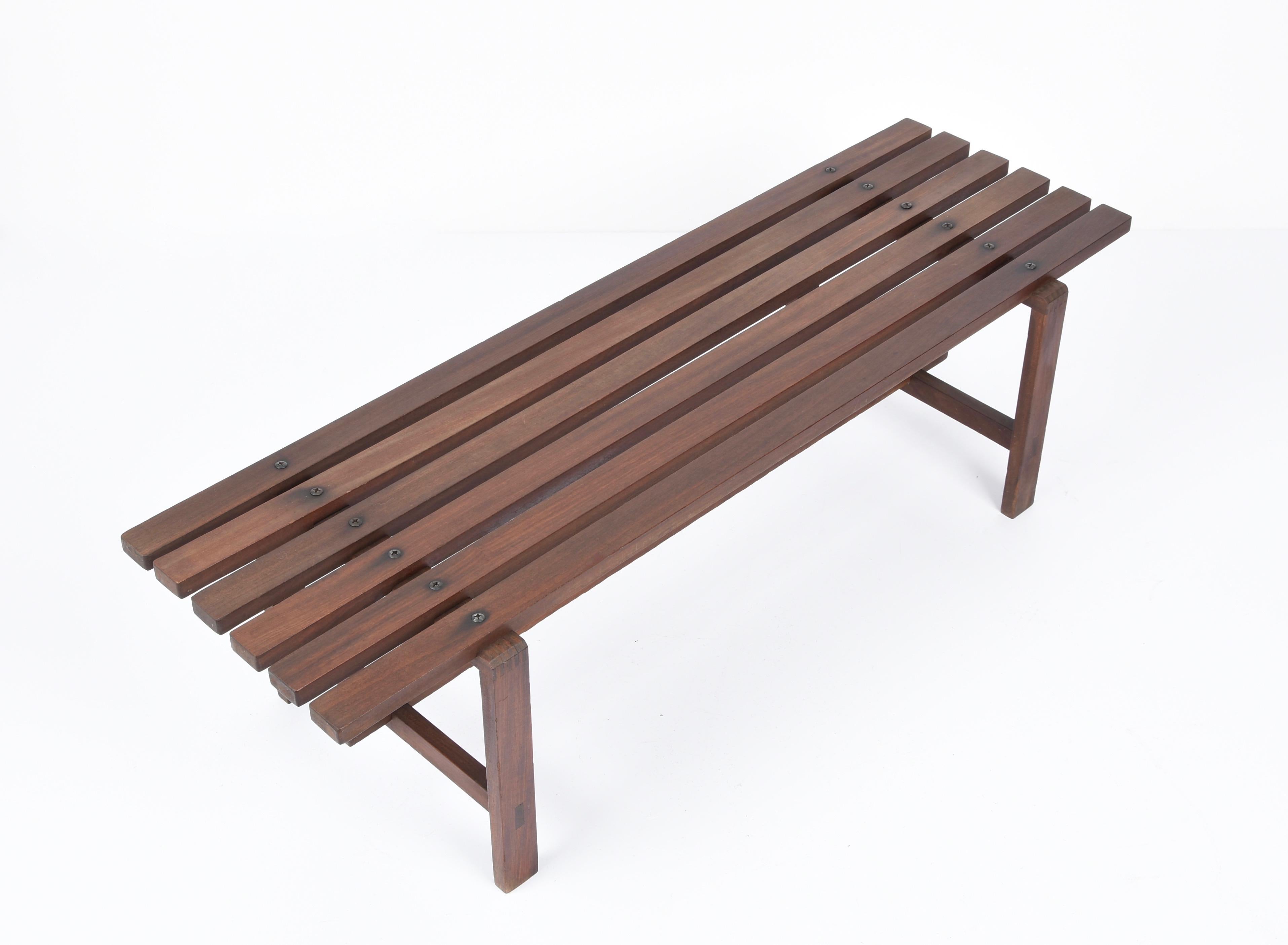 Midcentury Scandinavian Dark Brown Teak Wood Bench, 1960s For Sale 5