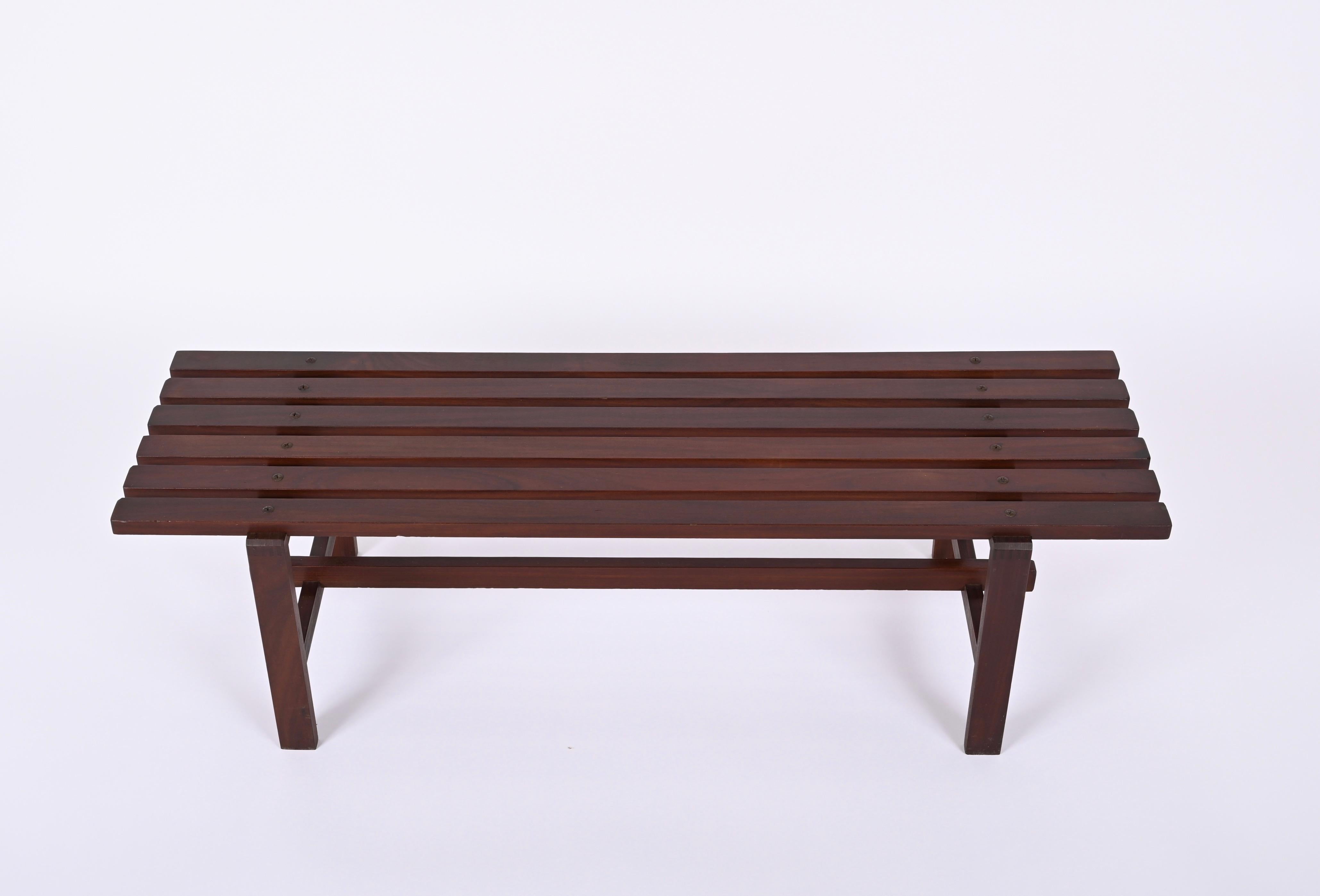 Midcentury Scandinavian Dark Brown Teak Wood Bench, 1960s For Sale 3