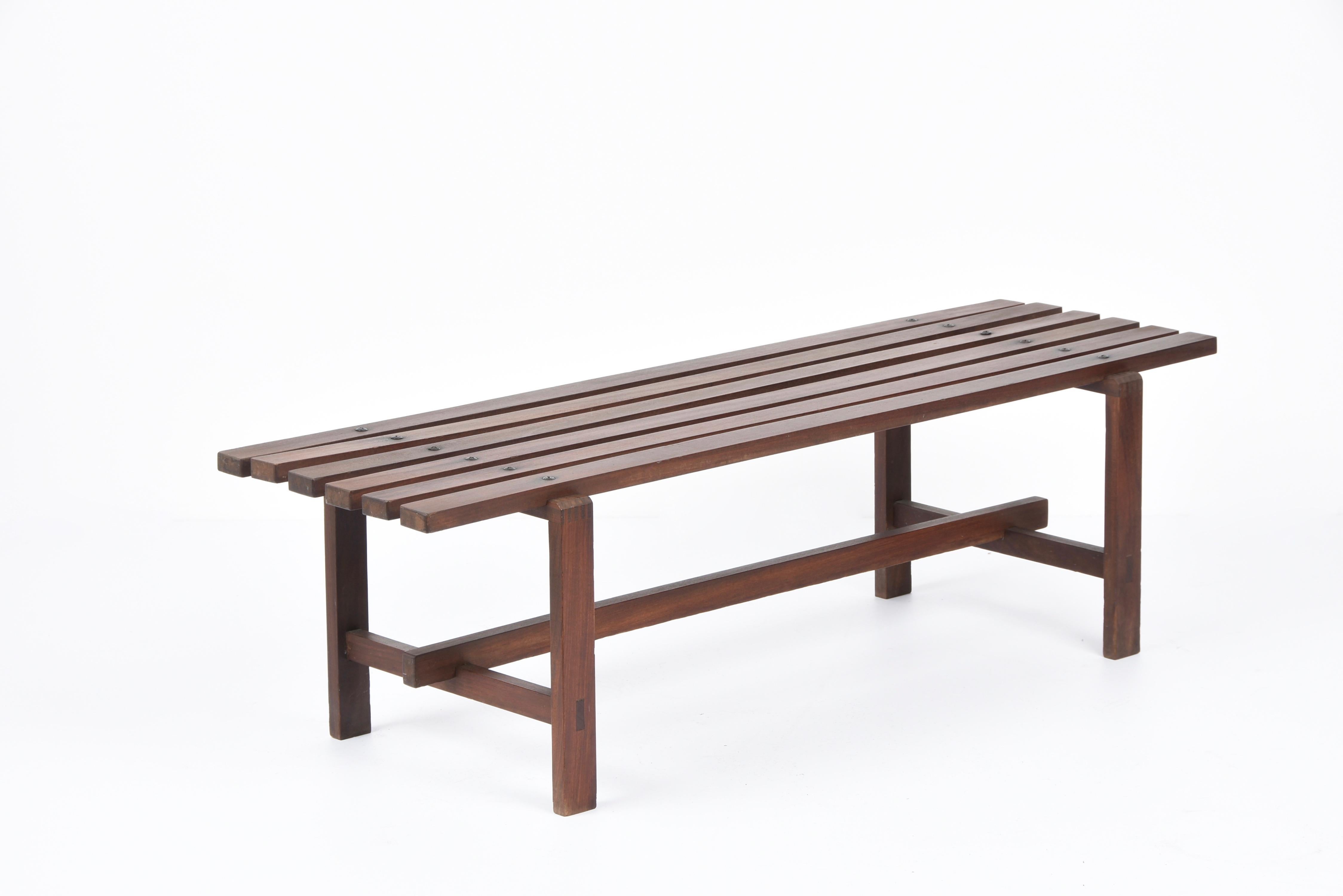 Midcentury Scandinavian Dark Brown Teak Wood Bench, 1960s For Sale 6