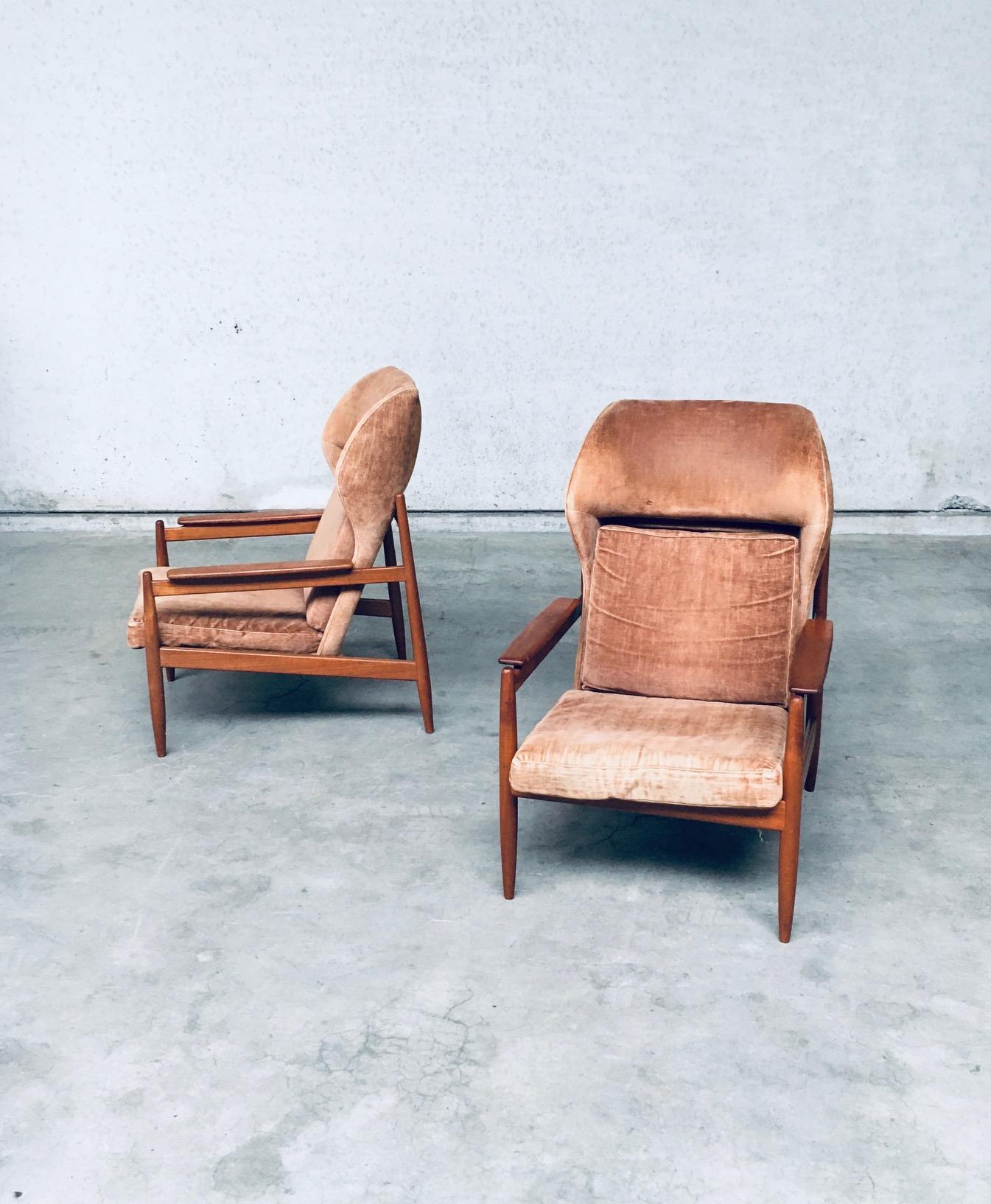 Danish Mid-Century Scandinavian Design Wingback Lounge Chair Set, Denmark, 1960s For Sale