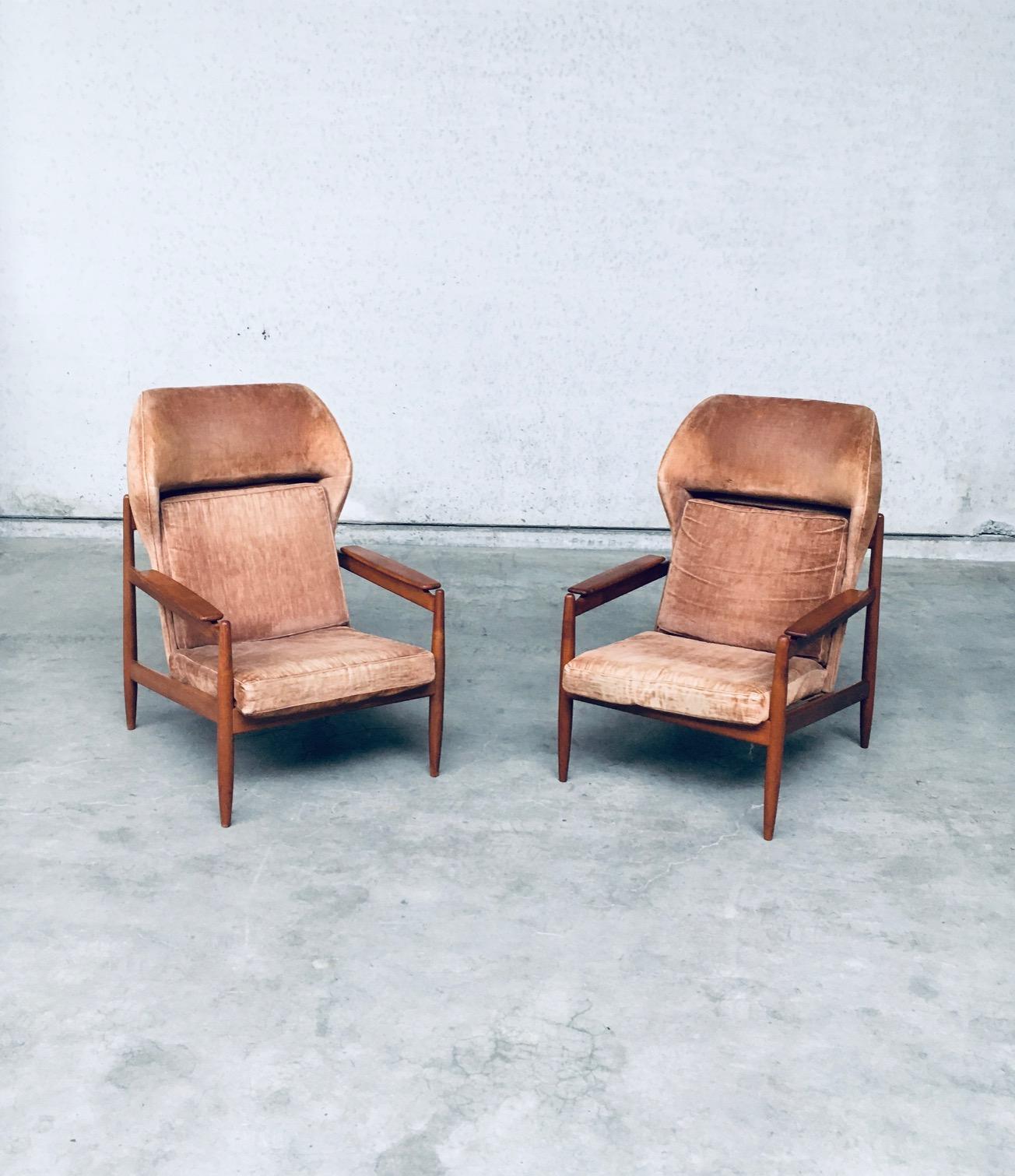 Fabric Mid-Century Scandinavian Design Wingback Lounge Chair Set, Denmark, 1960s For Sale