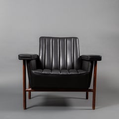 Midcentury Scandinavian Dysthe 1962 Black Leather Rosewood Tank Armchair Norway