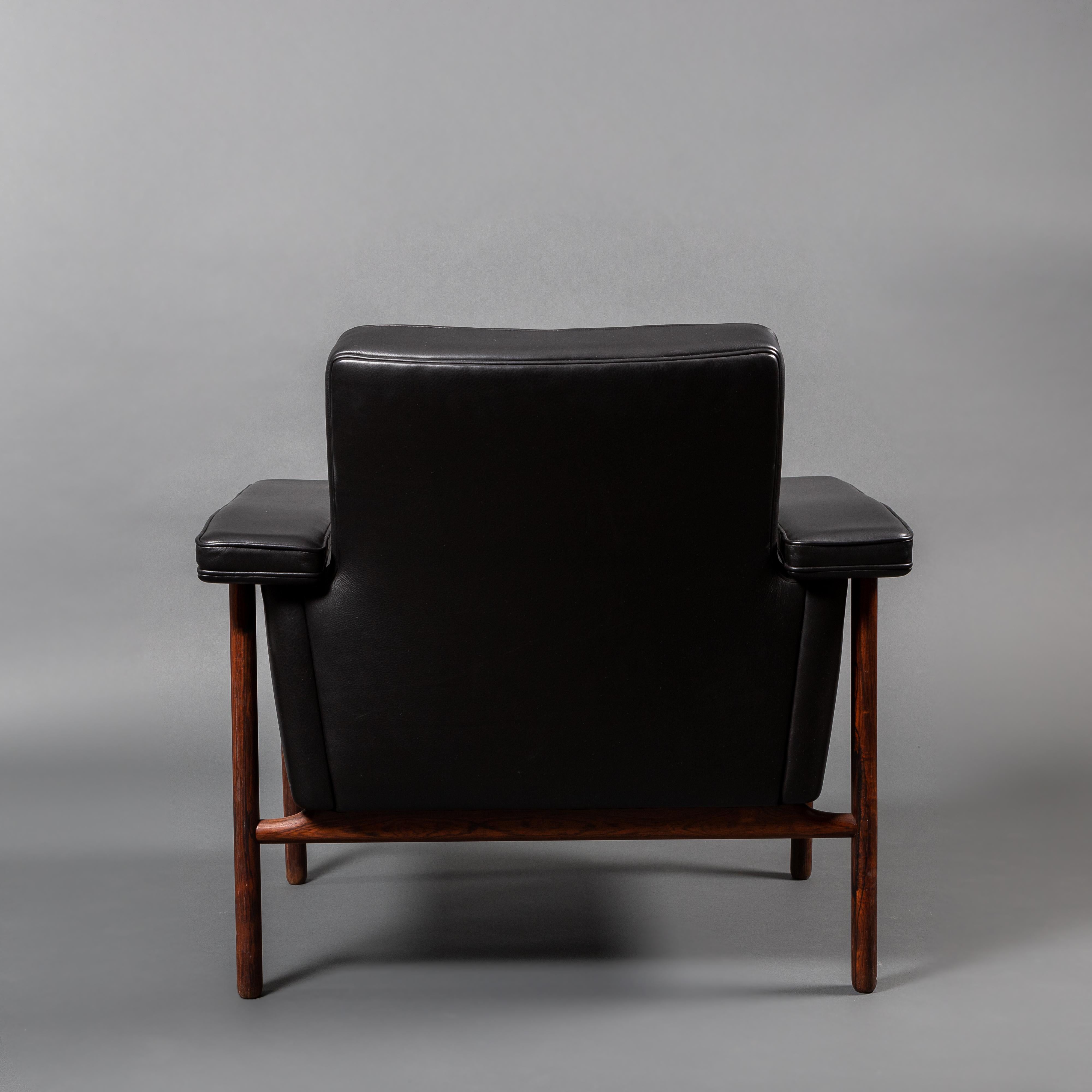 Mid-Century Modern Midcentury Scandinavian Dysthe 1962 Black Leather Rosewood Tank Armchair Norway For Sale