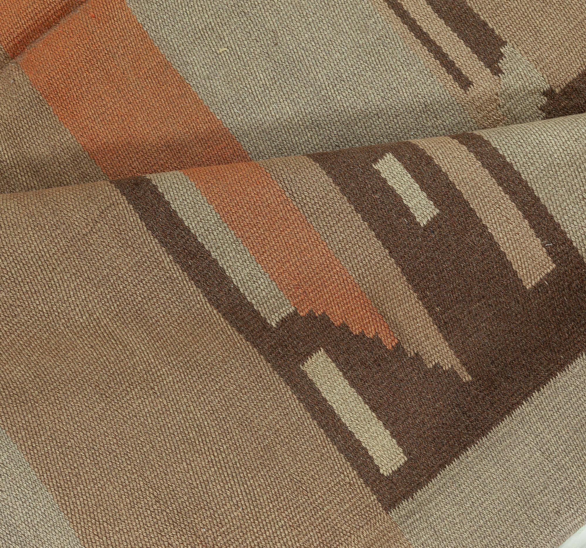 Mid-20th century Scandinavian Geometric Camel Peach Sand Beige Handmade Wool Rug
Size: 6'5