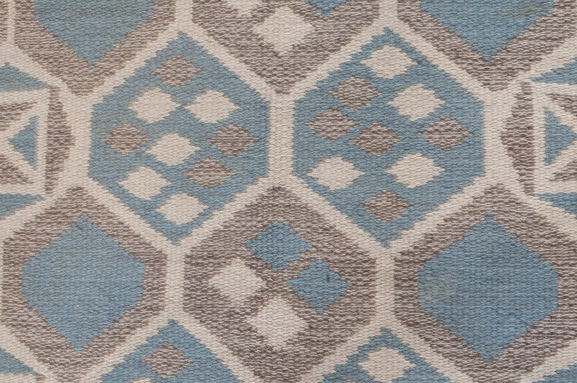 Tapis scandinave géométrique en laine fait main du milieu du siècle dernier
Taille : 5'4