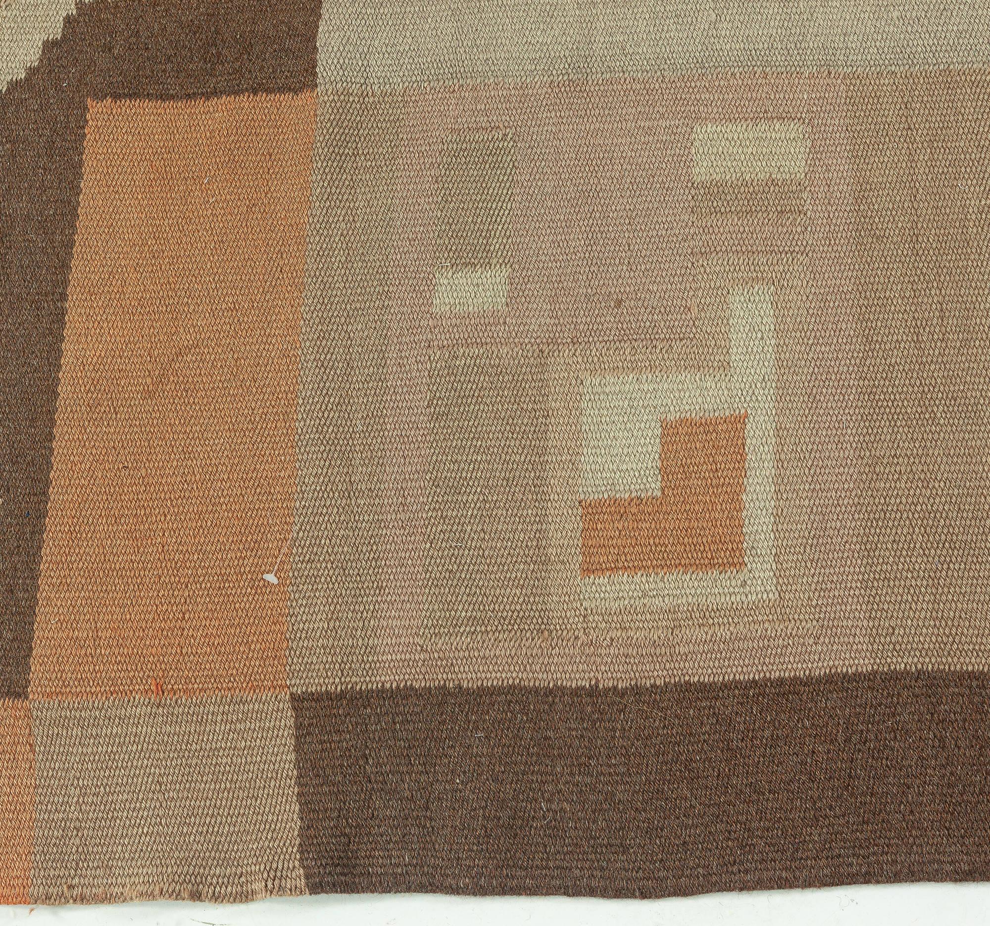 20th Century Midcentury Scandinavian Geometric Handmade Wool Rug For Sale