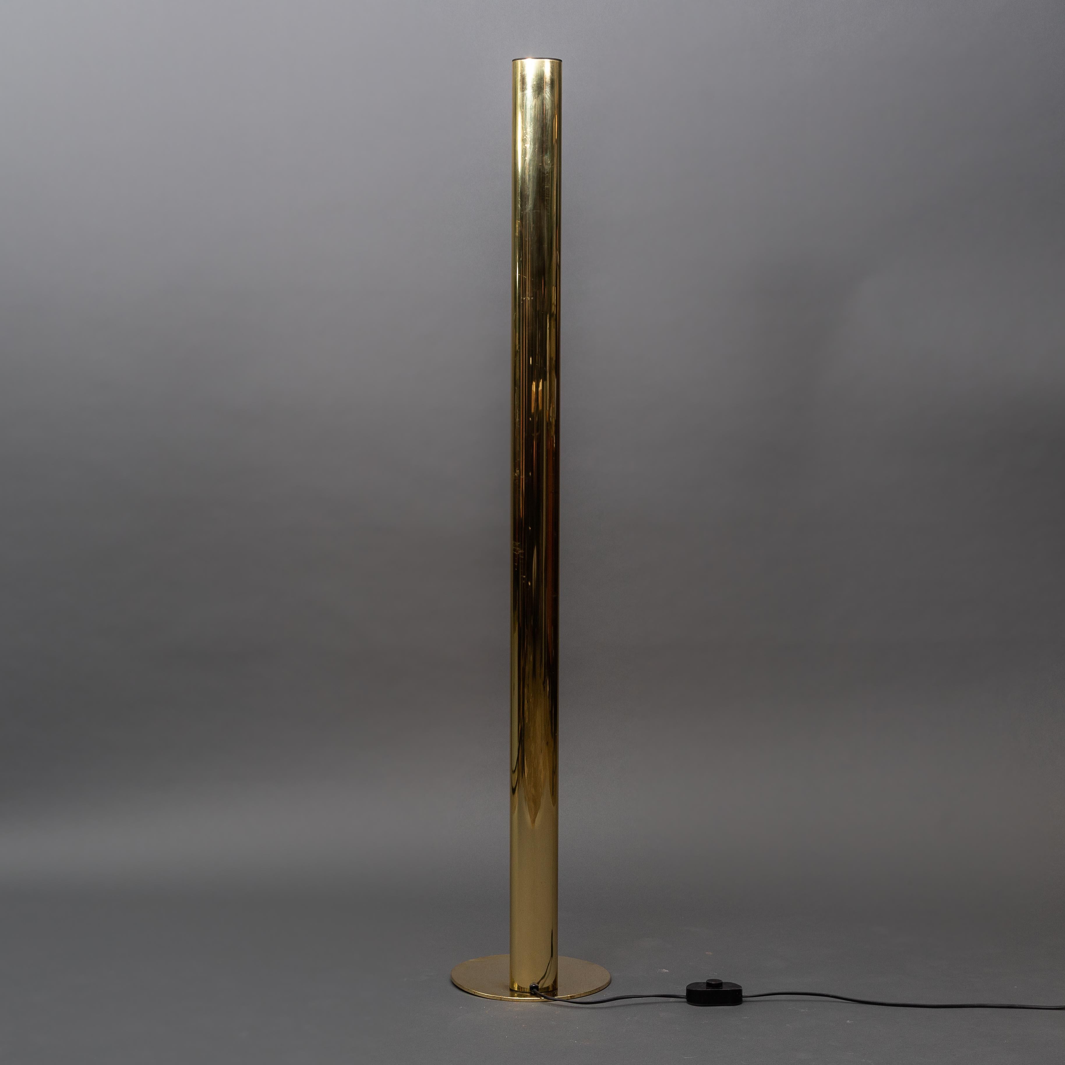 Lacquered Midcentury Scandinavian Gold Brass Plated Jonas Hidle Neon Floor Lamp Norway
