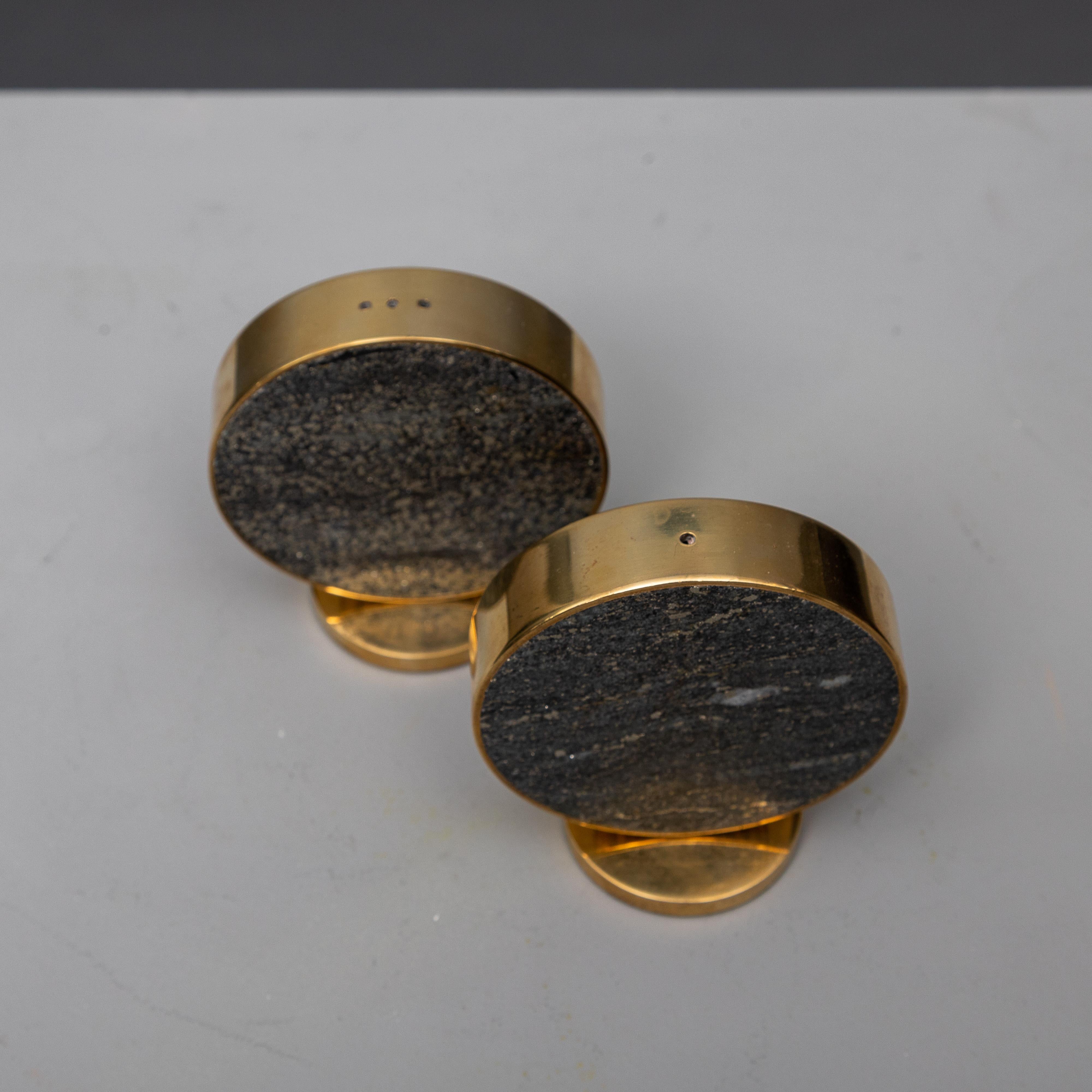 Norwegian Midcentury Scandinavian Granit Brass Modern Saulo Norway Salt Pepper, 1960s For Sale