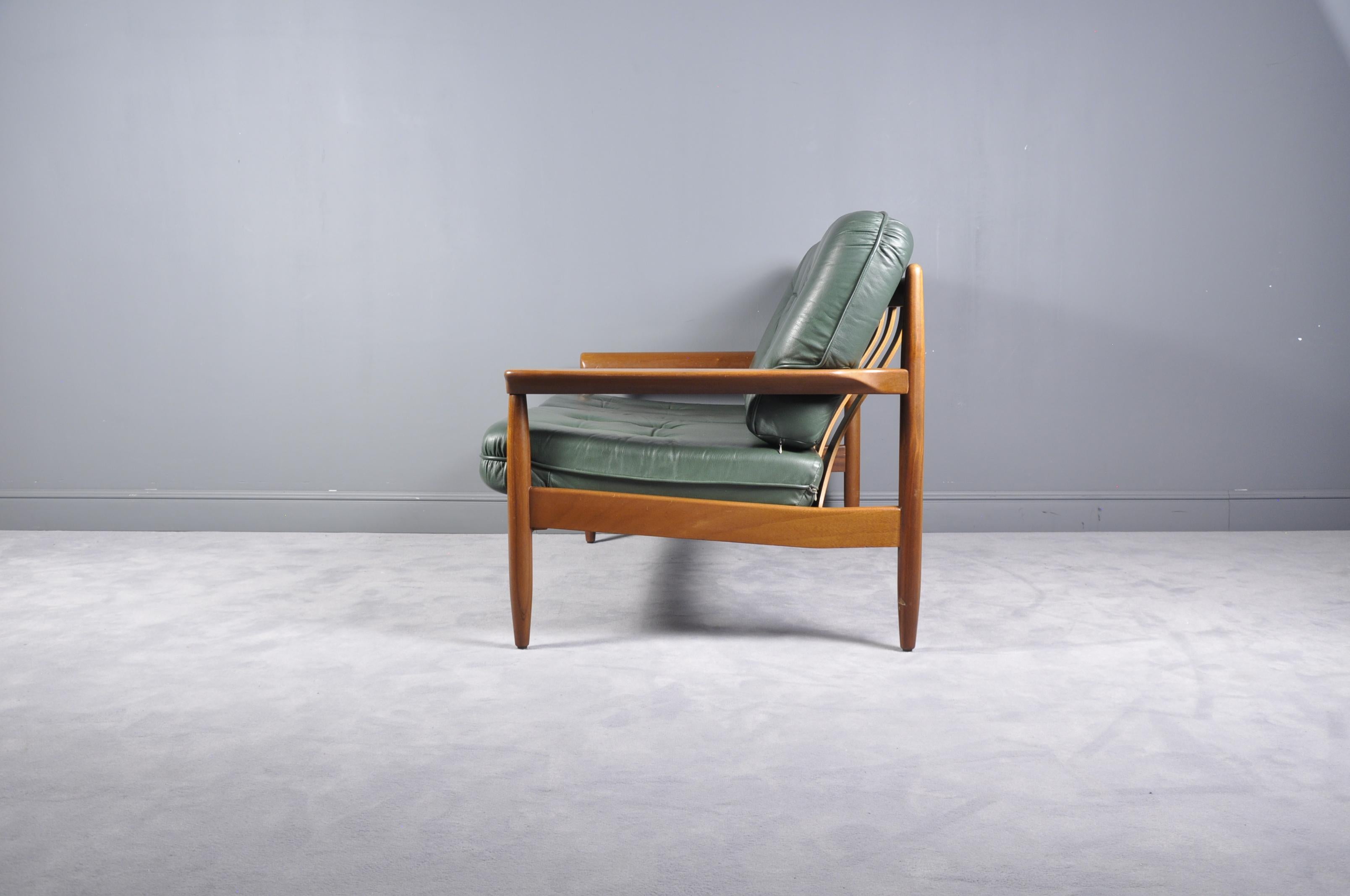 Midcentury Scandinavian Green Leather Sofa Set, 1960s 6