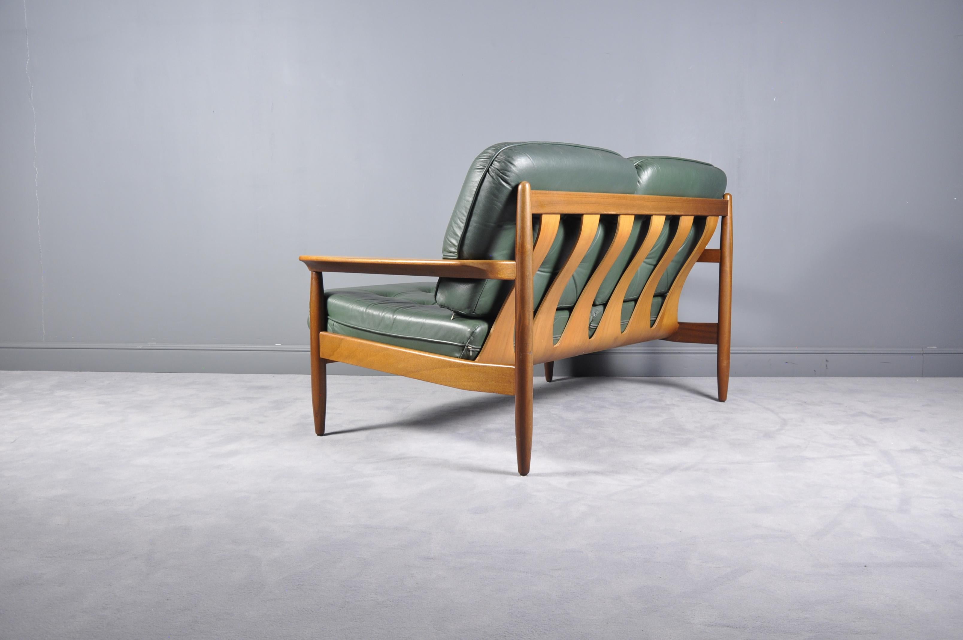 Midcentury Scandinavian Green Leather Sofa Set, 1960s 7