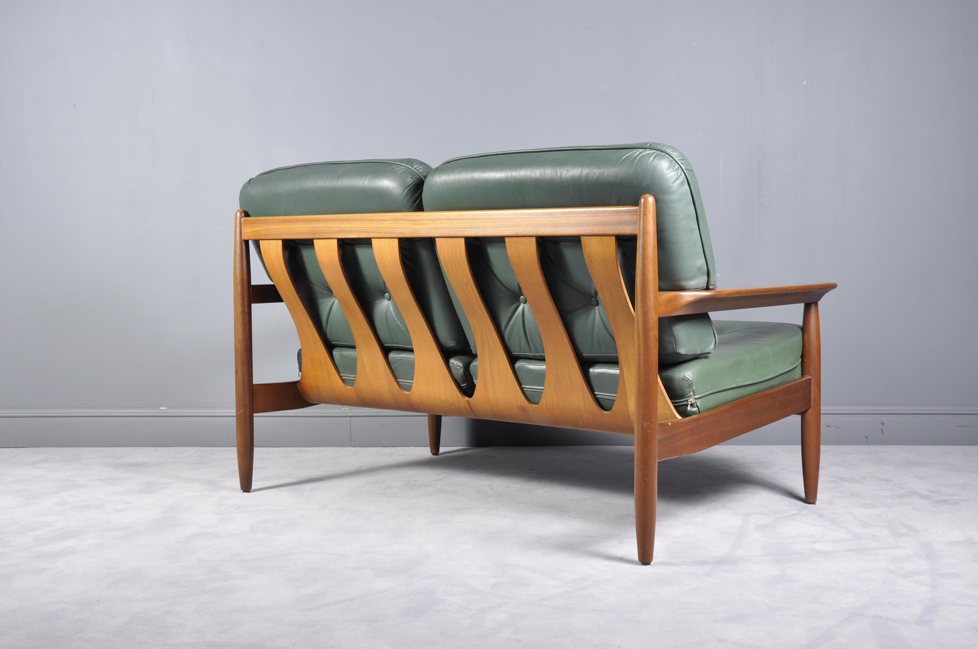 Midcentury Scandinavian Green Leather Sofa Set, 1960s 8