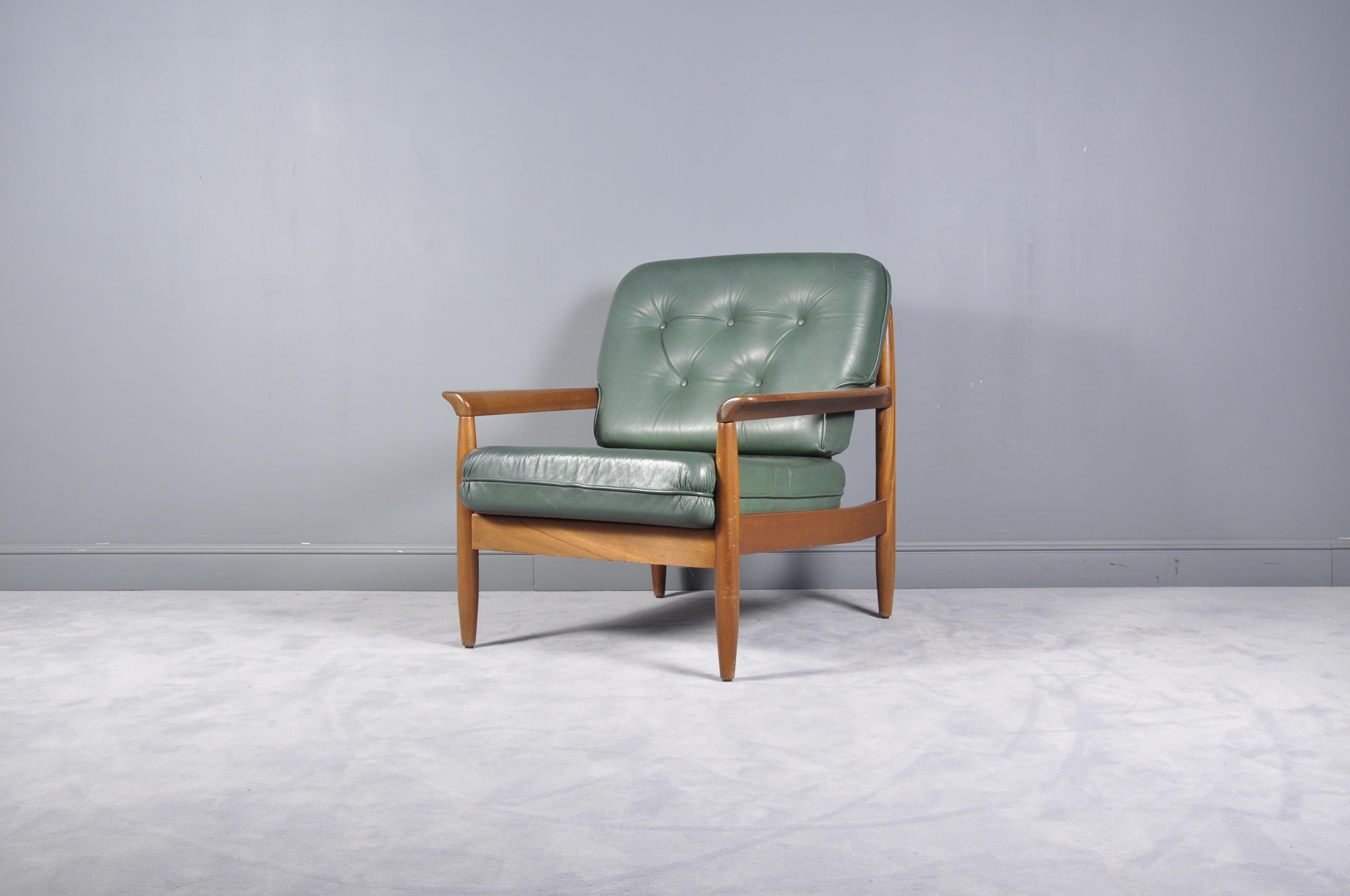 Midcentury Scandinavian Green Leather Sofa Set, 1960s 11