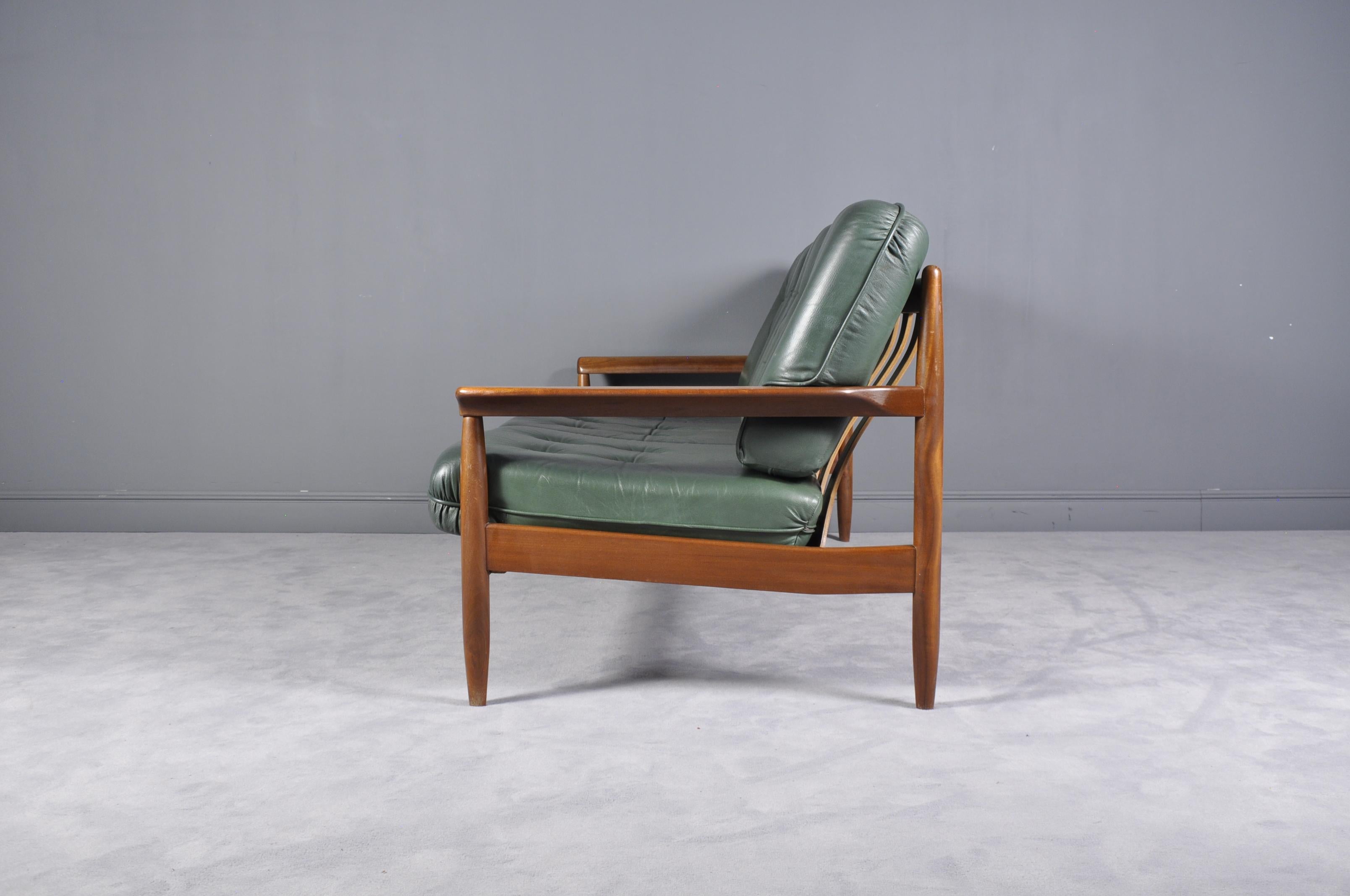 Danish Midcentury Scandinavian Green Leather Sofa Set, 1960s