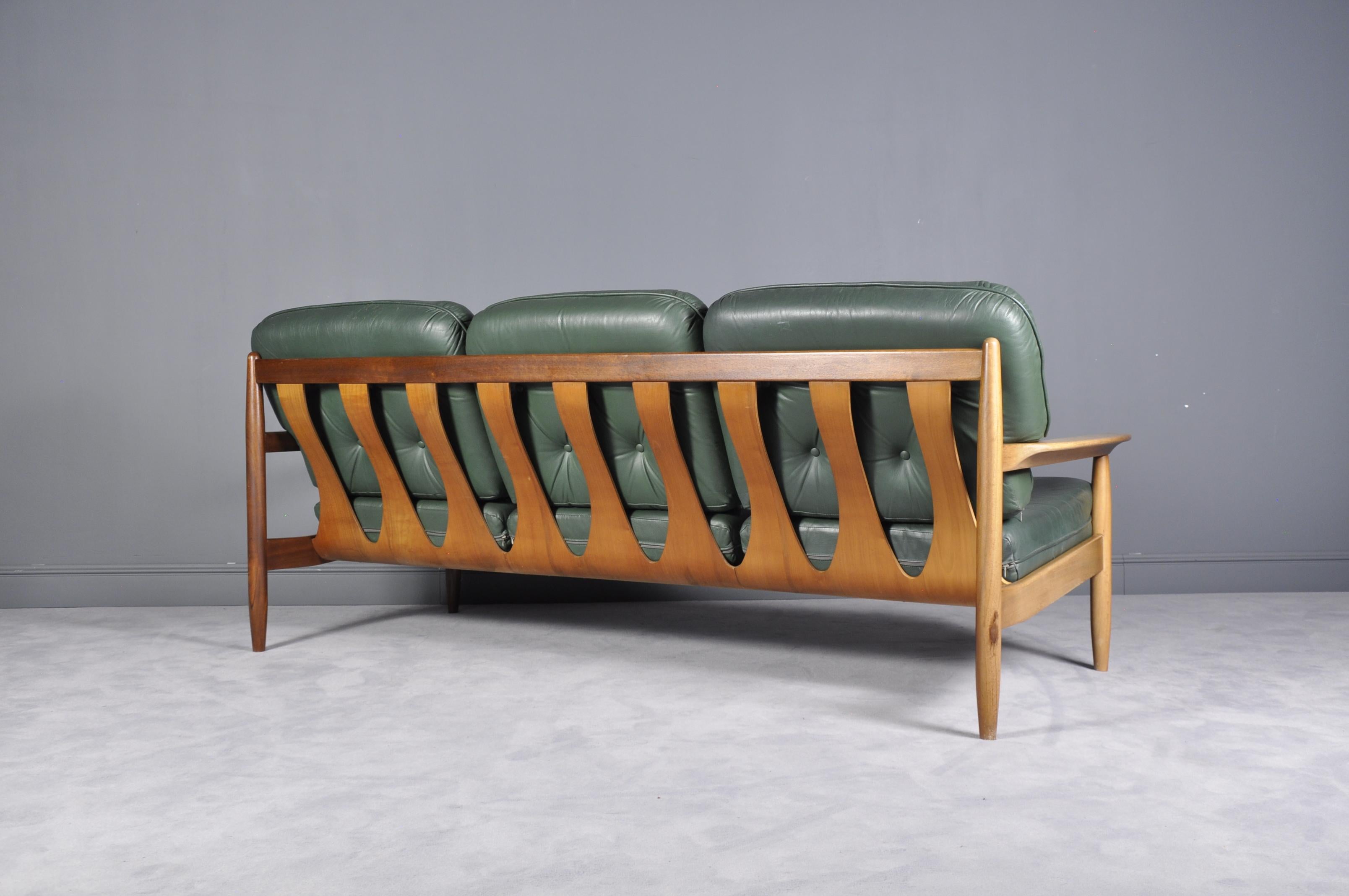 Mid-20th Century Midcentury Scandinavian Green Leather Sofa Set, 1960s