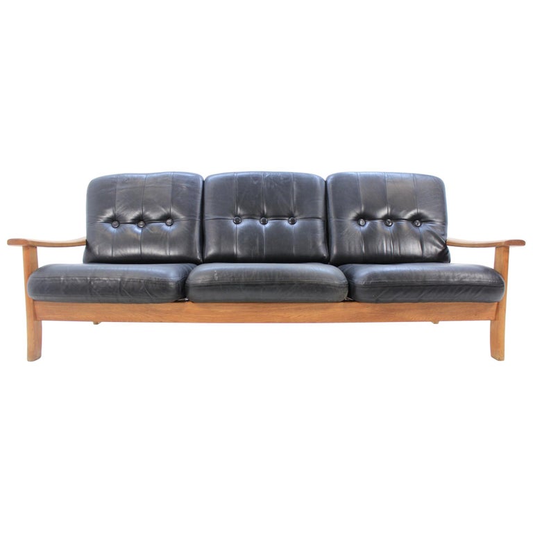 Midcentury Scandinavian Leather Sofa 1960s