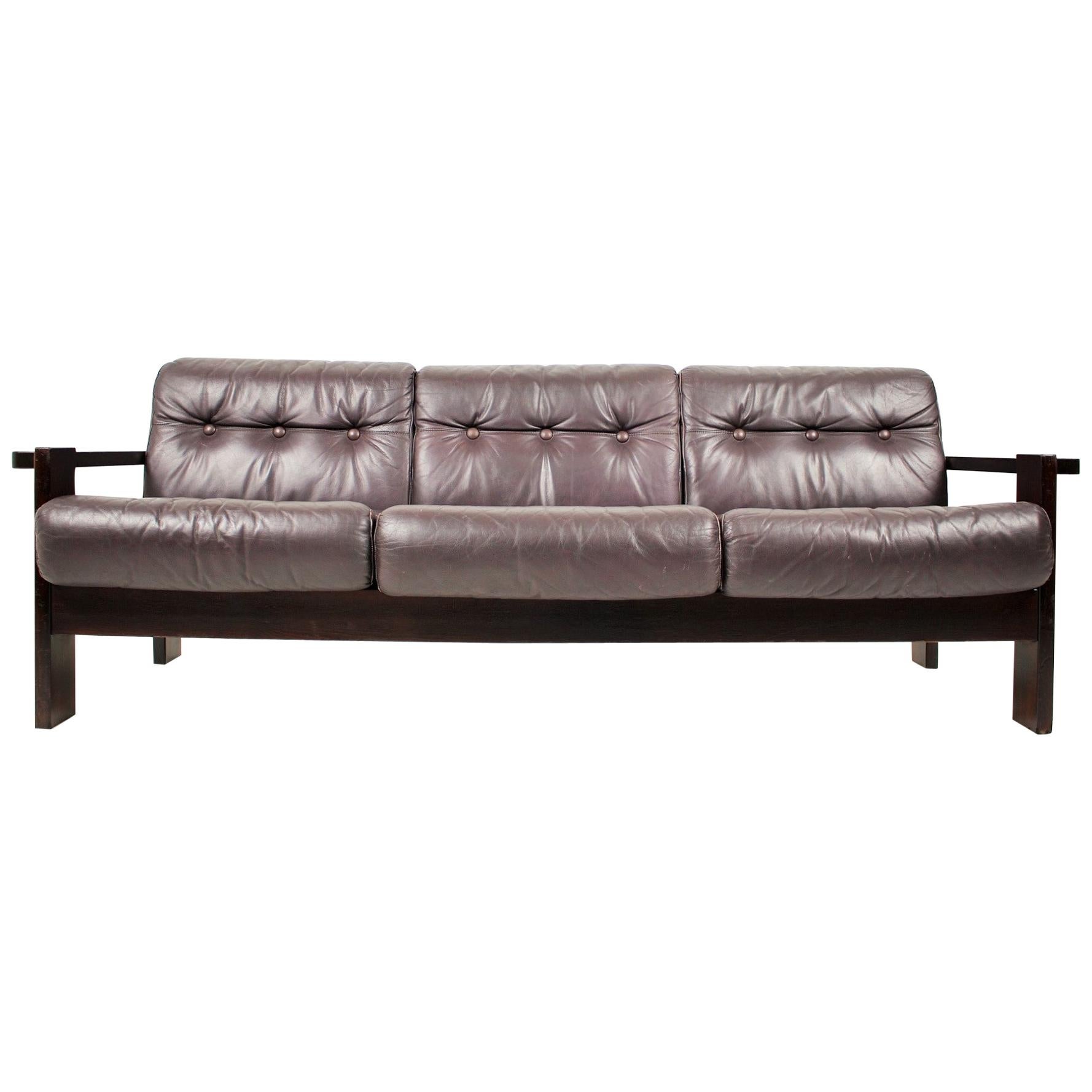 Midcentury Scandinavian Leather Sofa, 1960s