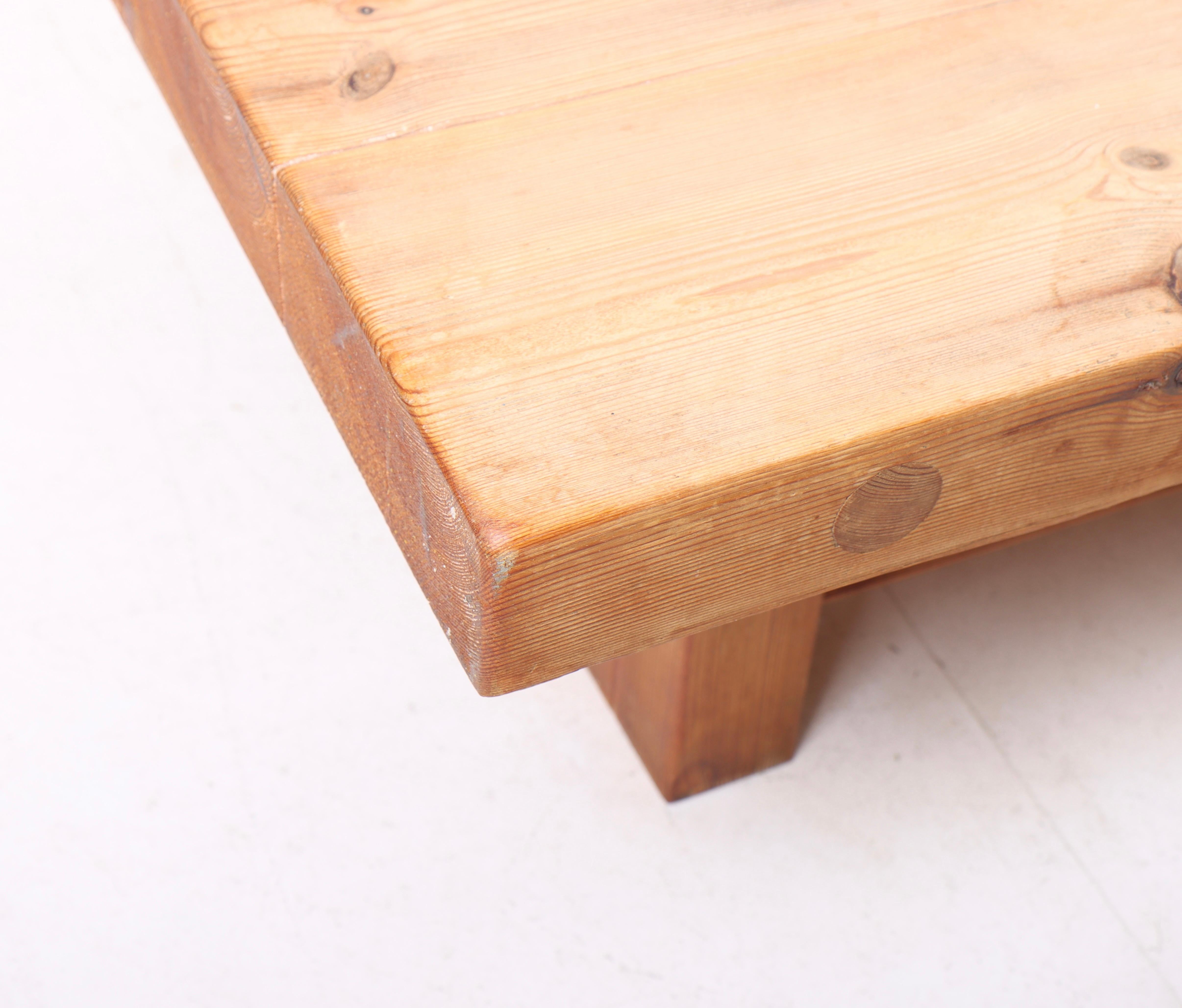 Scandinavian Modern Mid-Century Scandinavian Low Table in Solid Patinated Pine, 1950s For Sale