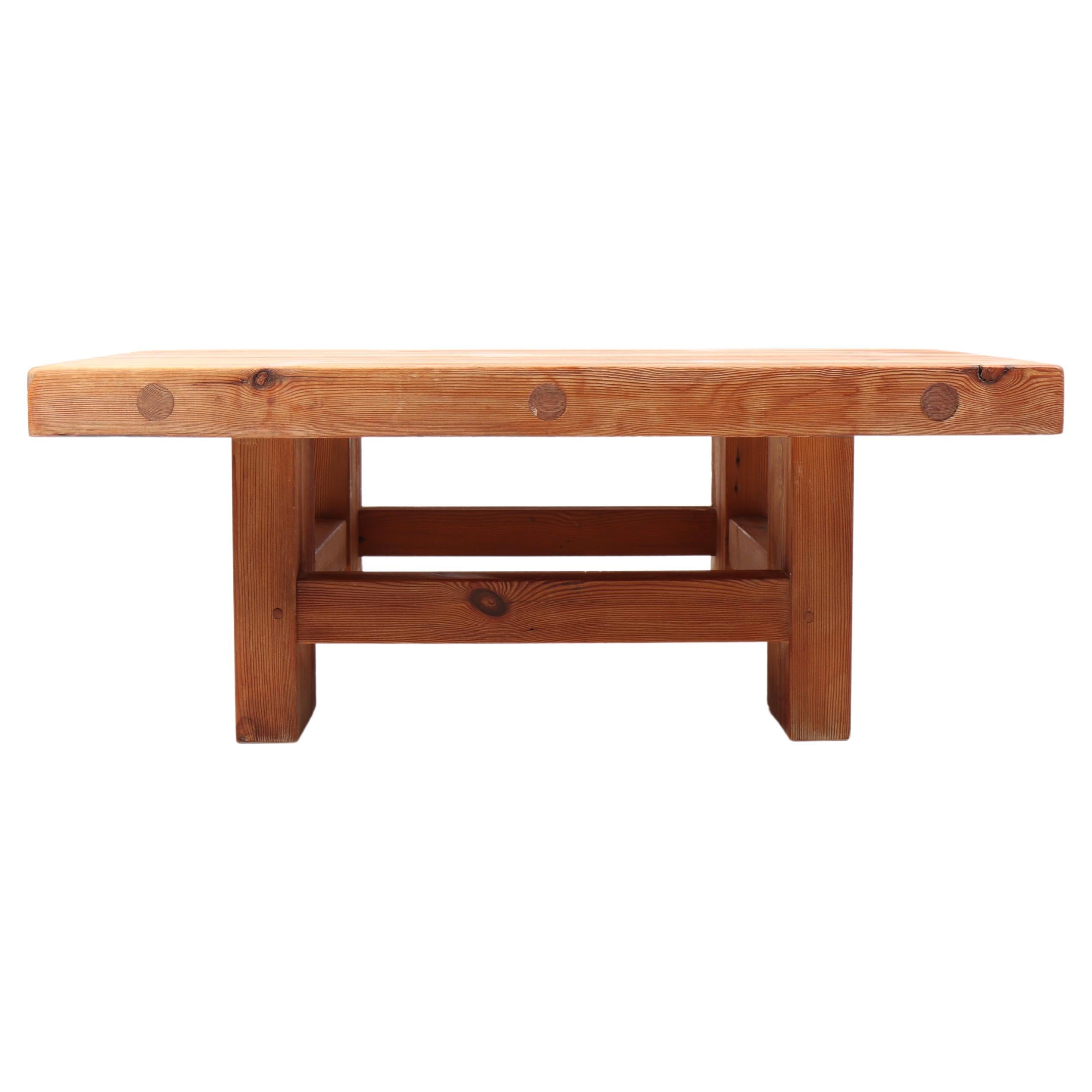 Mid-Century Scandinavian Low Table in Solid Patinated Pine, 1950s For Sale