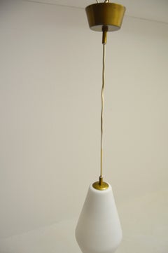 Midcentury Scandinavian Modern Brass and Opaline Ceiling Lamp