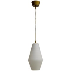 Midcentury Scandinavian Modern Brass and Opaline Ceiling Lamp