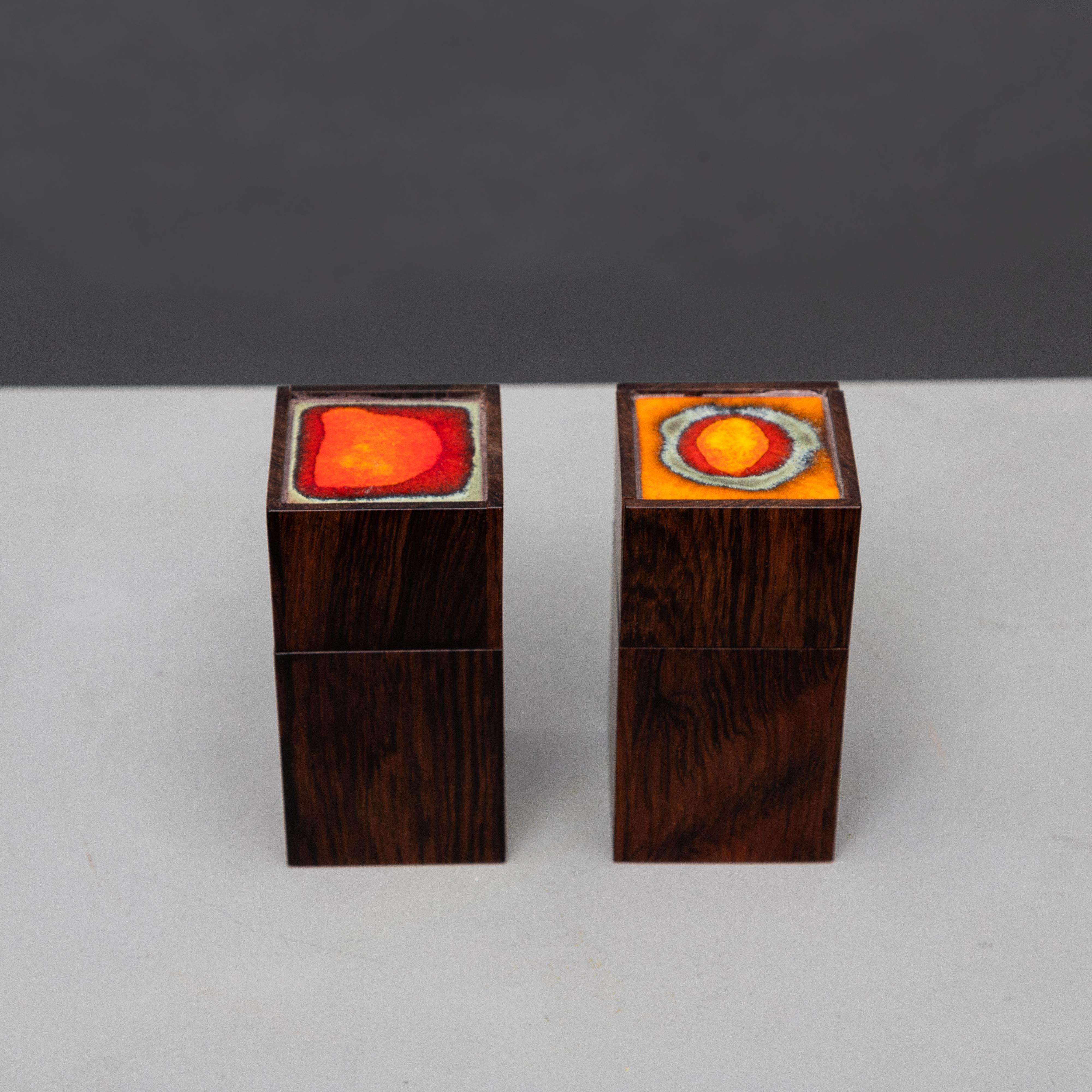 Midcentury Scandinavian Modern Klitgaard Rosewood Cigar Boxes 1960s Enameled In Good Condition For Sale In Oslo, NO