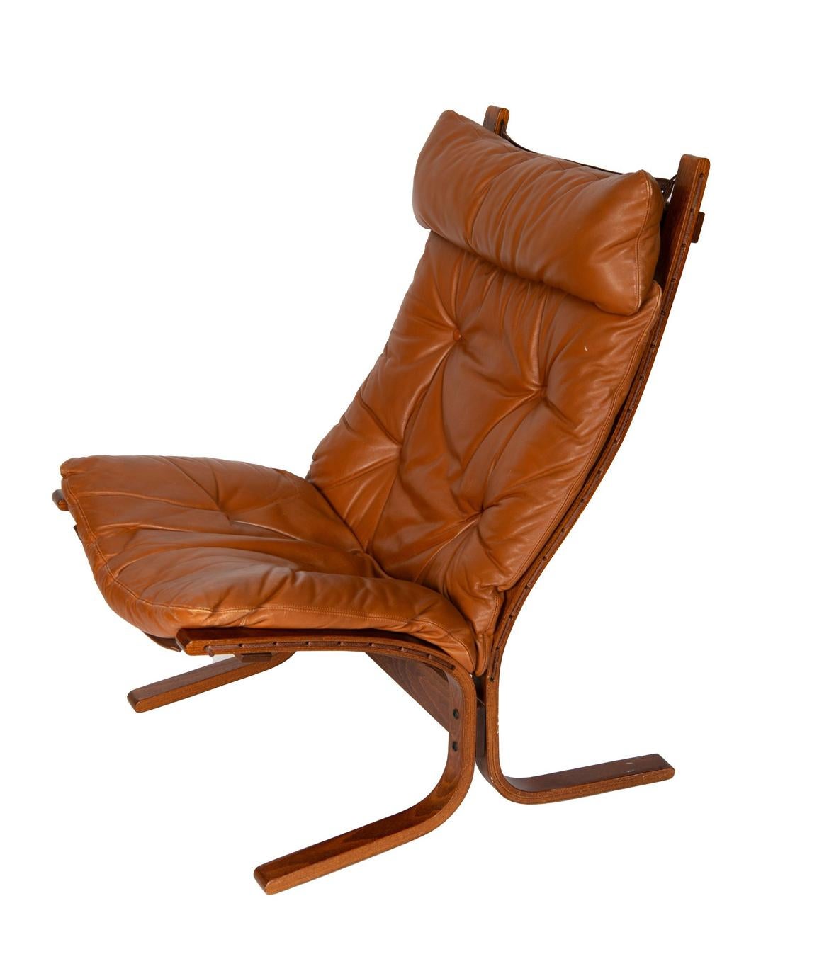 Mid-Century Modern Midcentury Scandinavian Modern Leather Siesta Lounge Chair & Ottoman by Westnofa